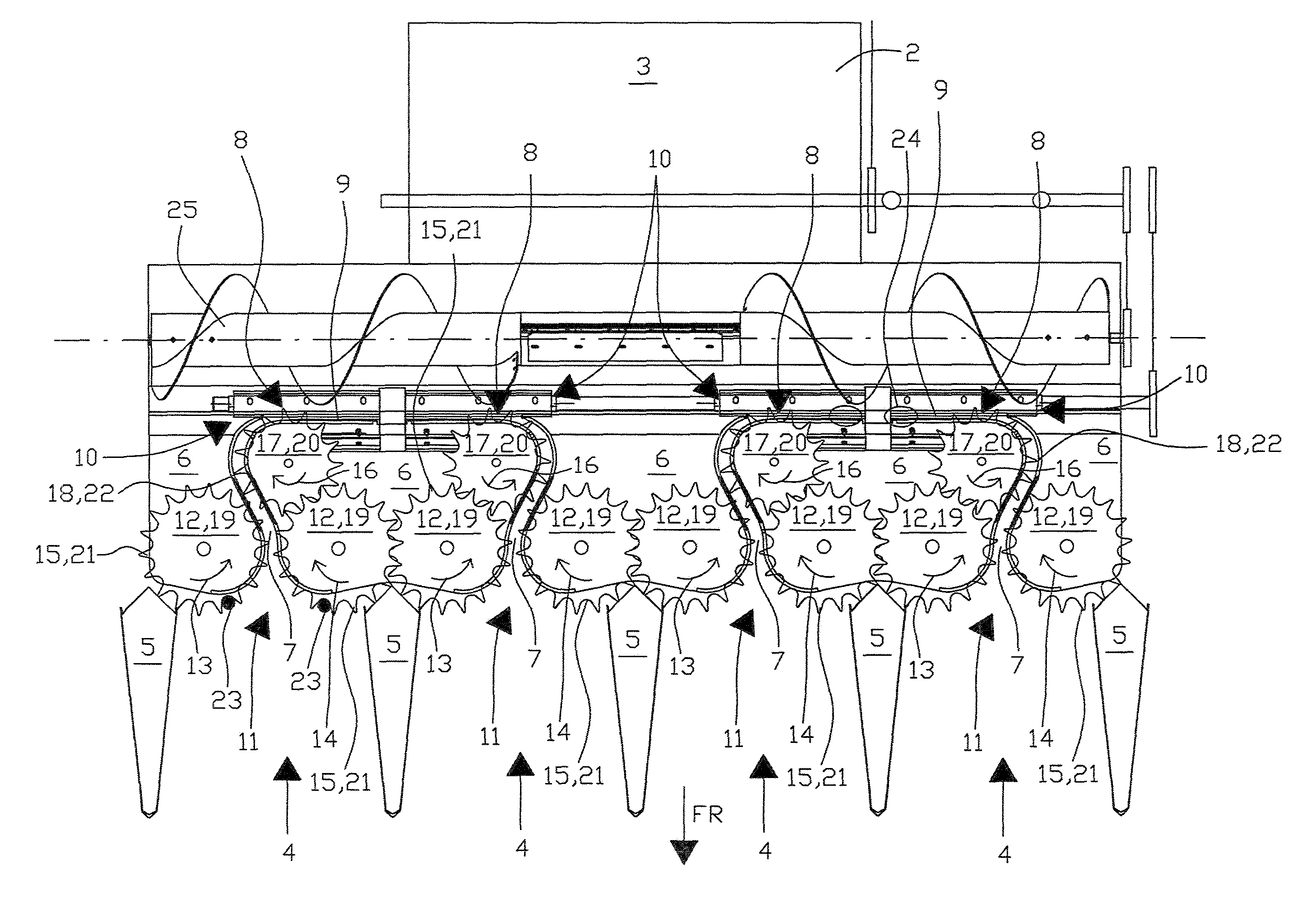 Front attachment for harvesting stalked plants