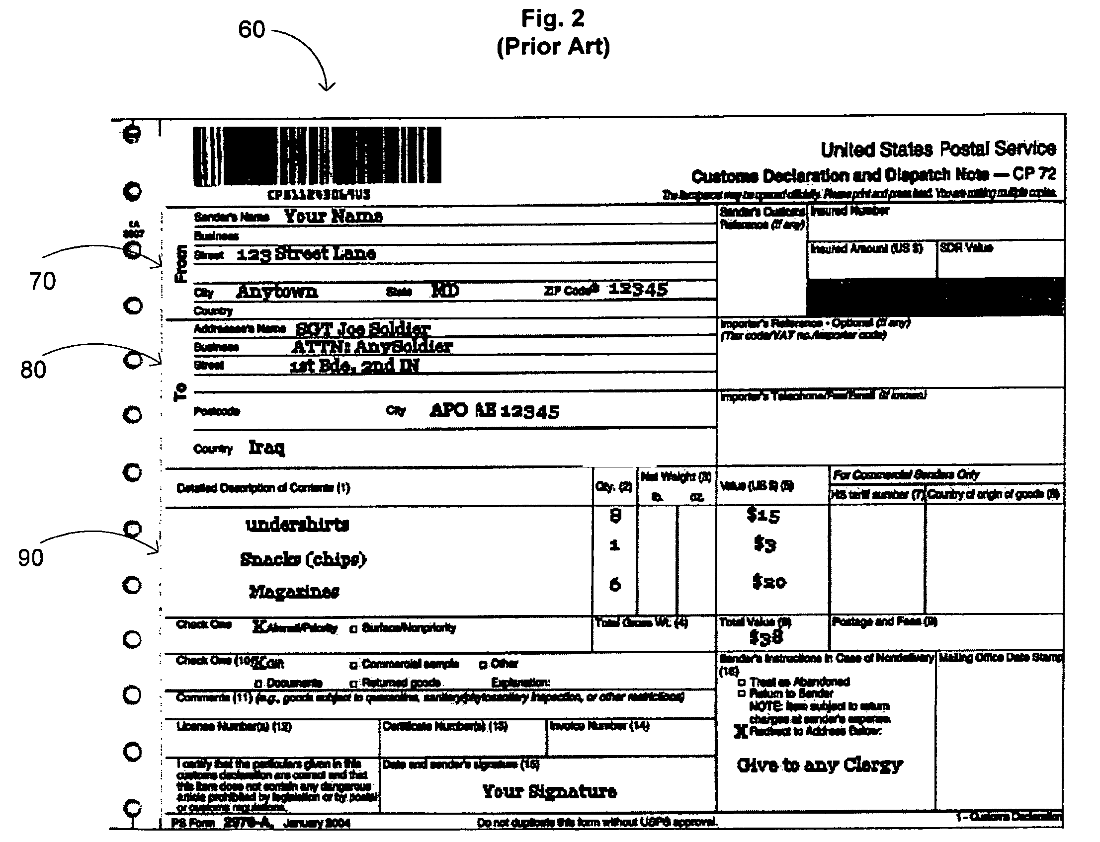 Integrated shipping label and customs form