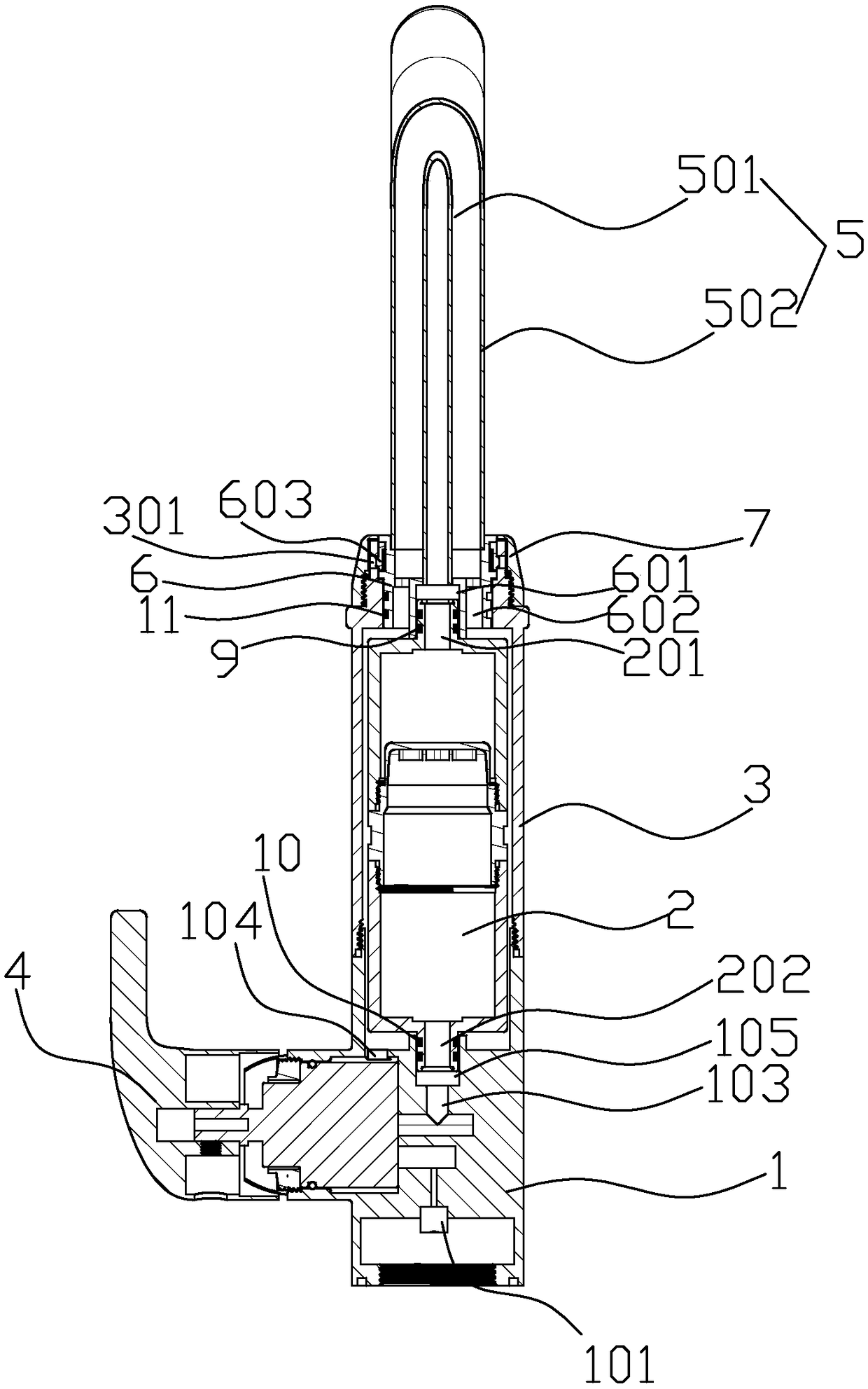 Filter faucet with LED bactericidal lamp device