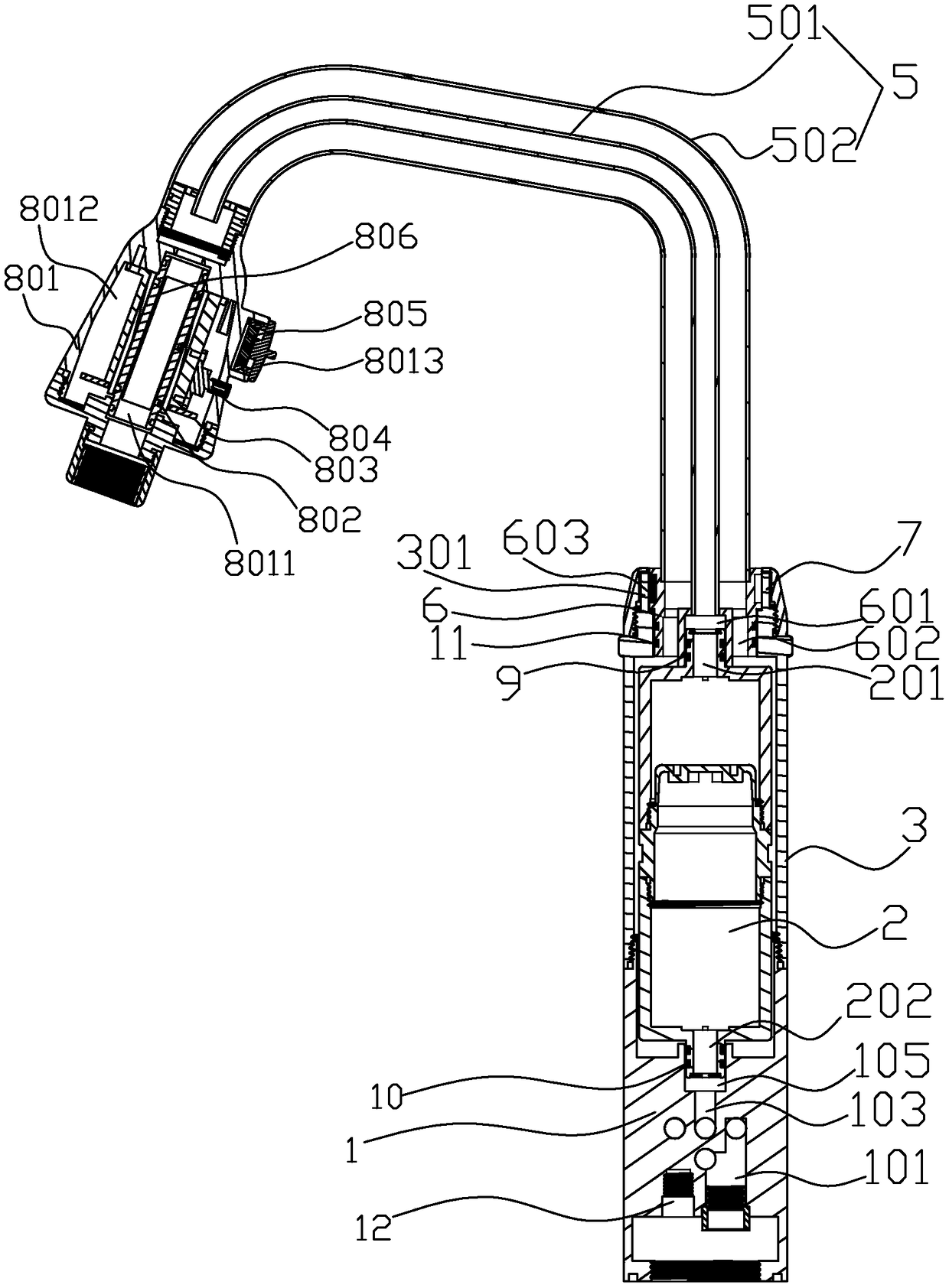 Filter faucet with LED bactericidal lamp device