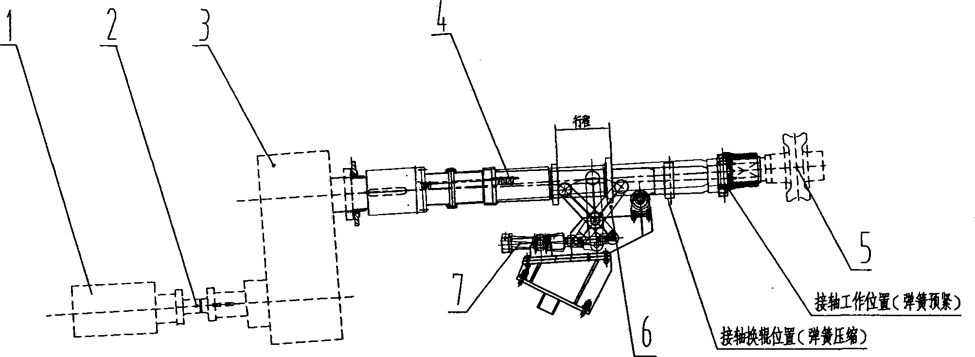 Main transmission spindle for three-roller tandem rolling tube machine