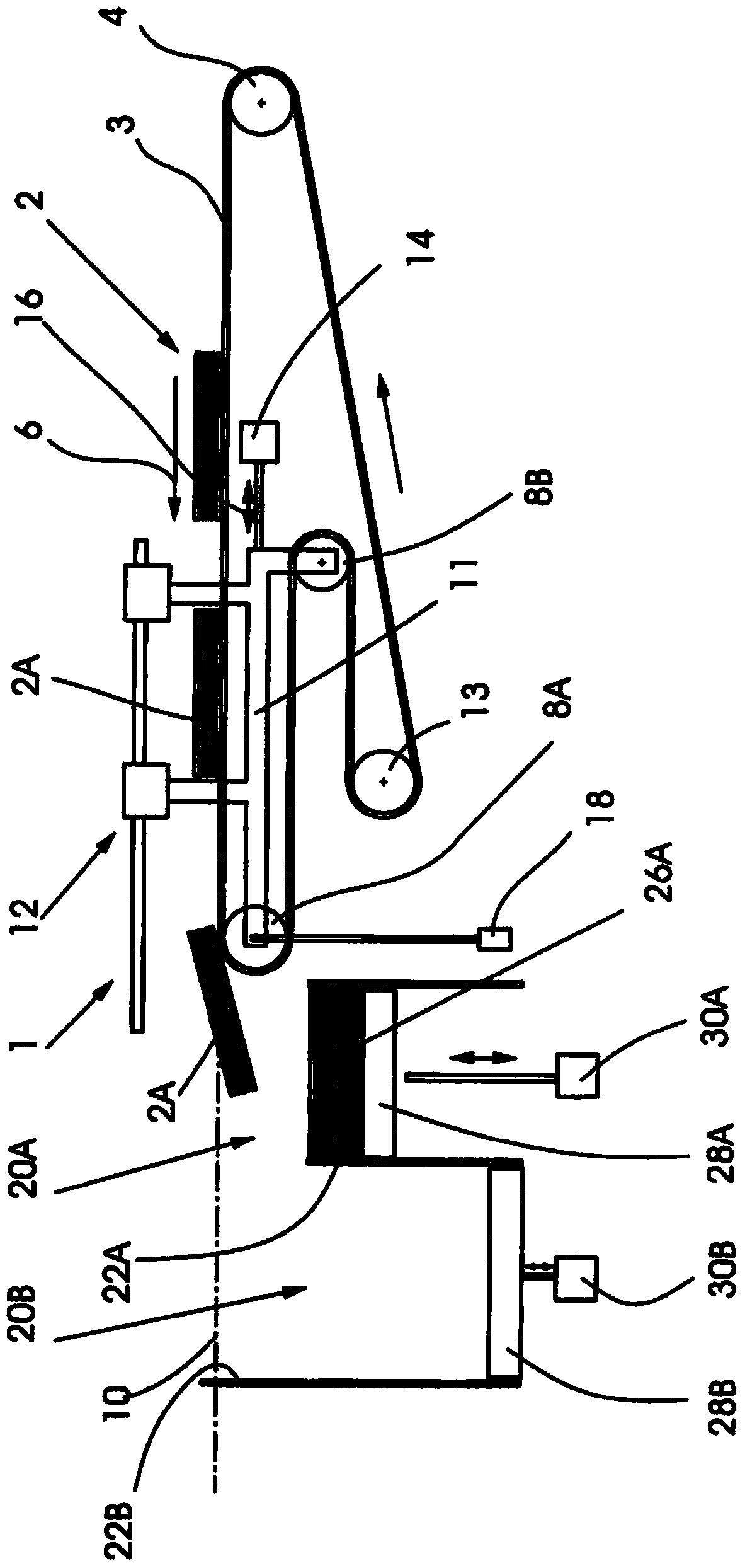 Device for laying out printed products fed in a single product flow into two separate stacks