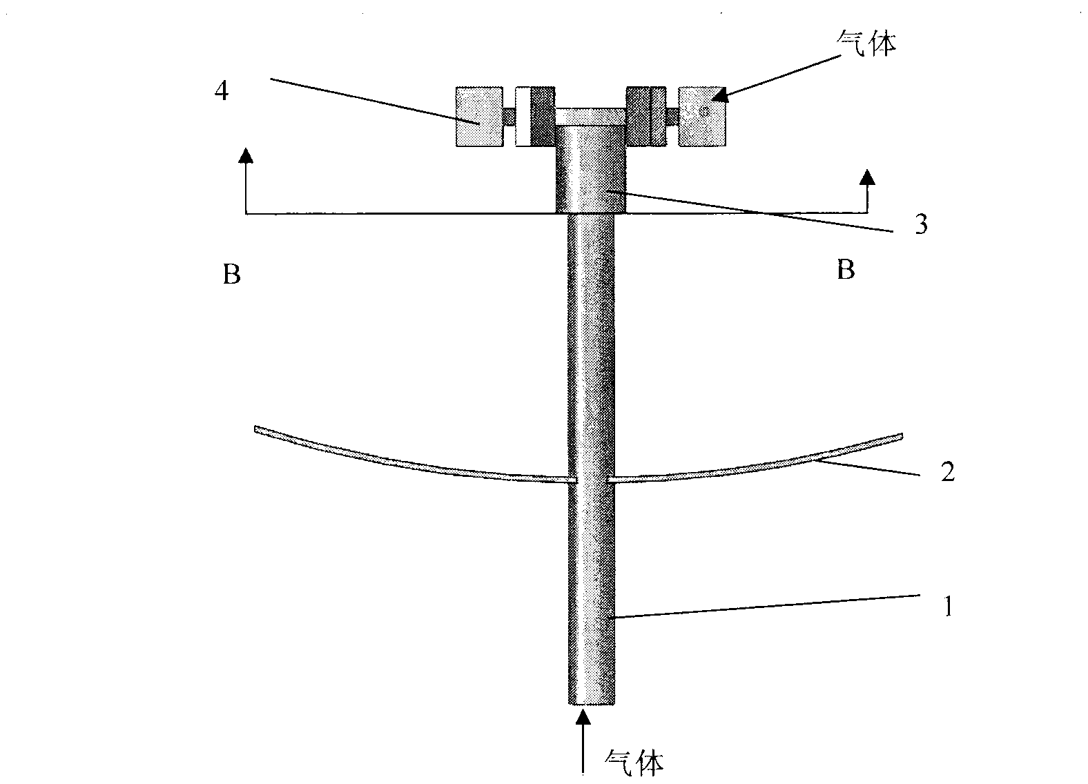 Mixing stirrer with paddle with airflow driven by air pressure