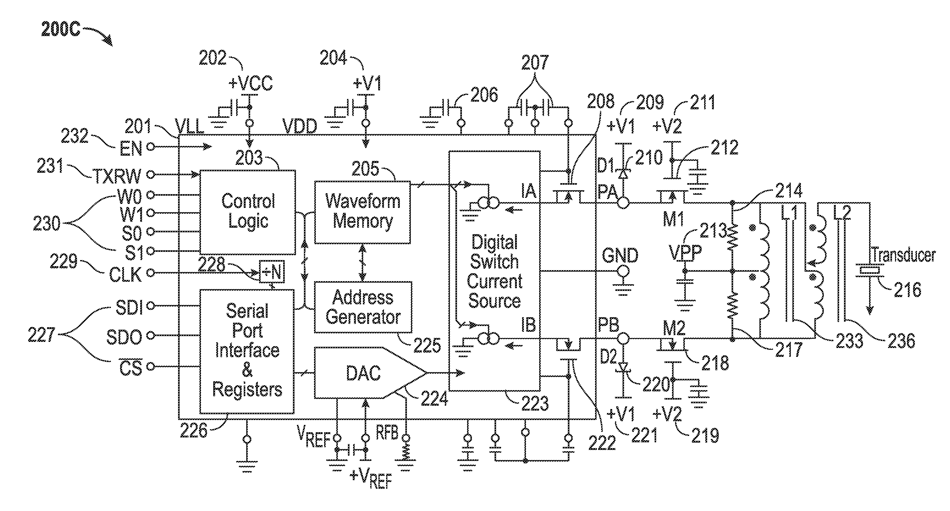 Programmable ultrasound transmit beamformer integrated circuit and method