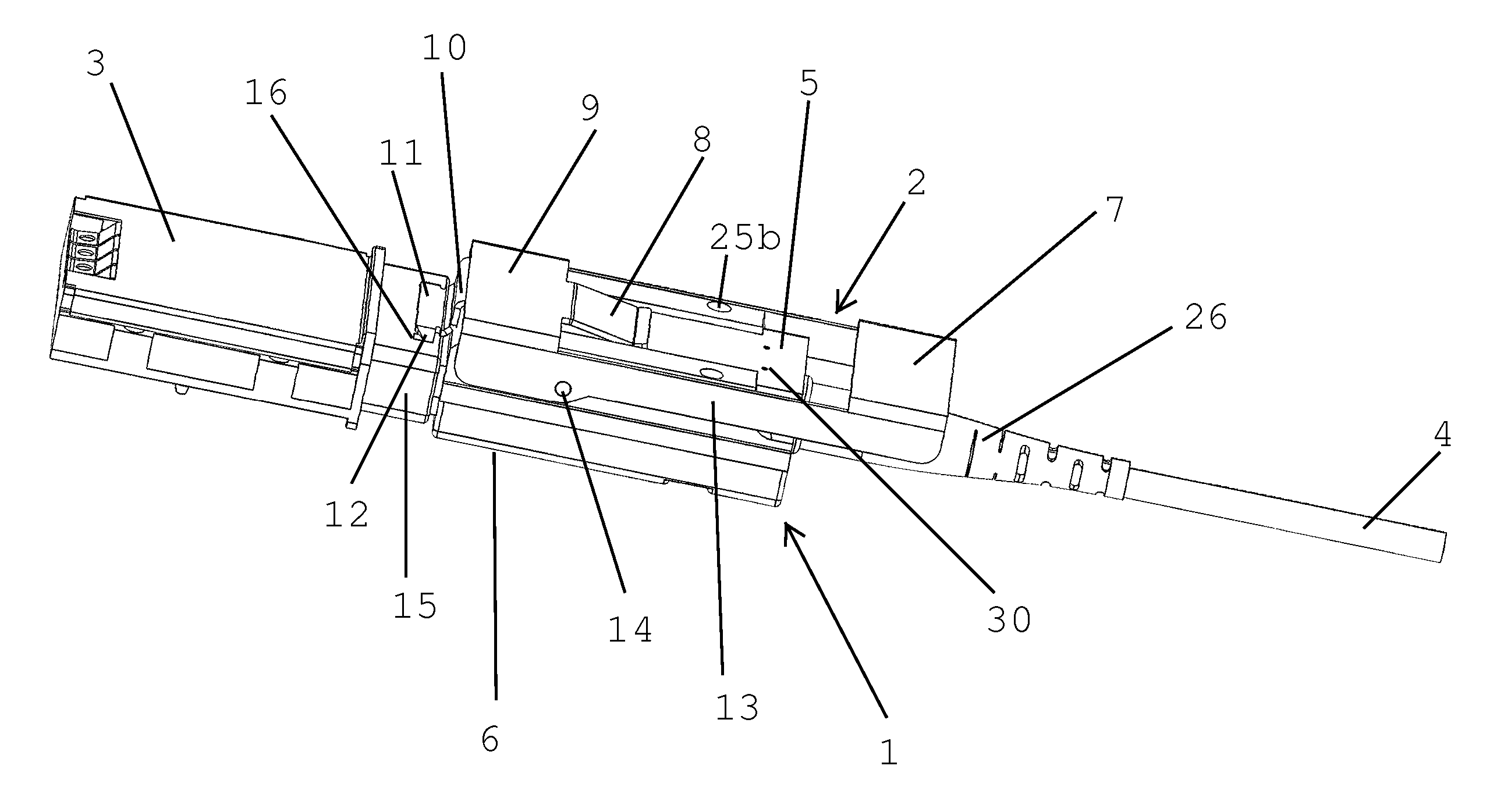 Pivoting latch for cable housing