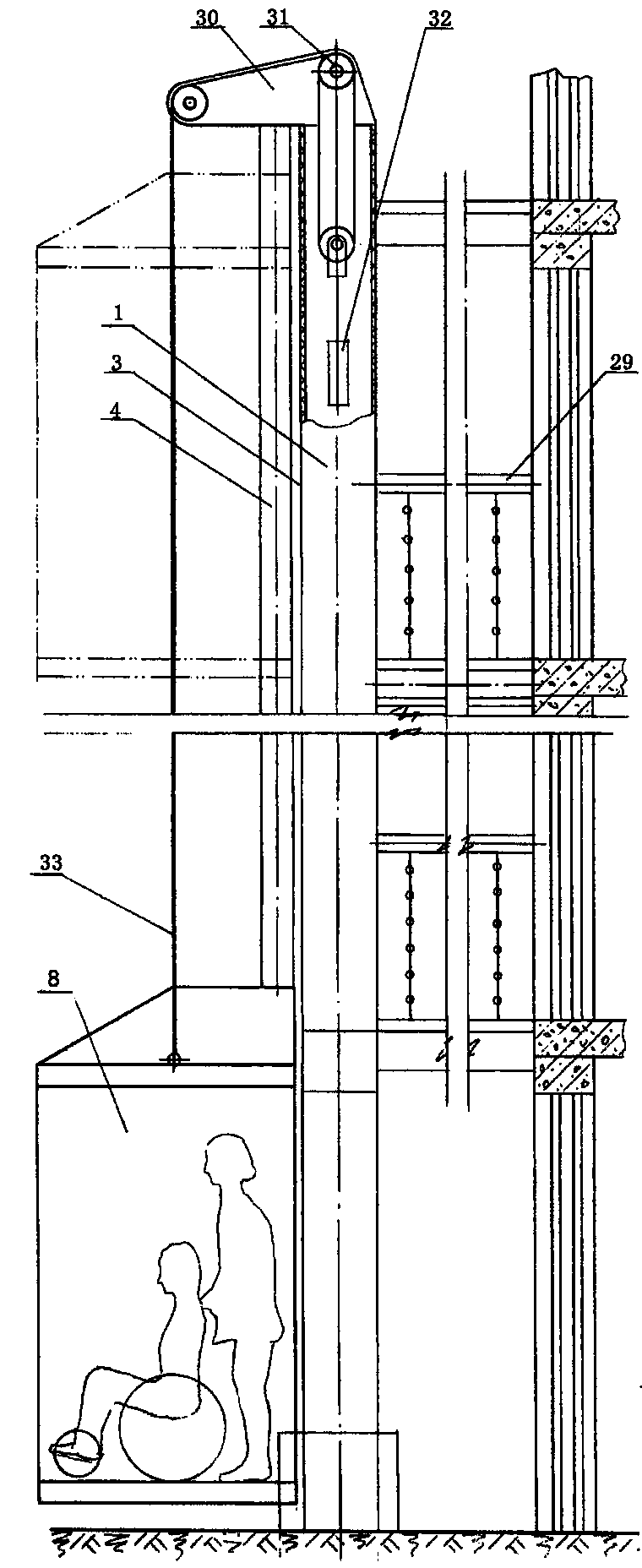 Safe and practical elevator for middle-aged and aged people without car shaft and machine room