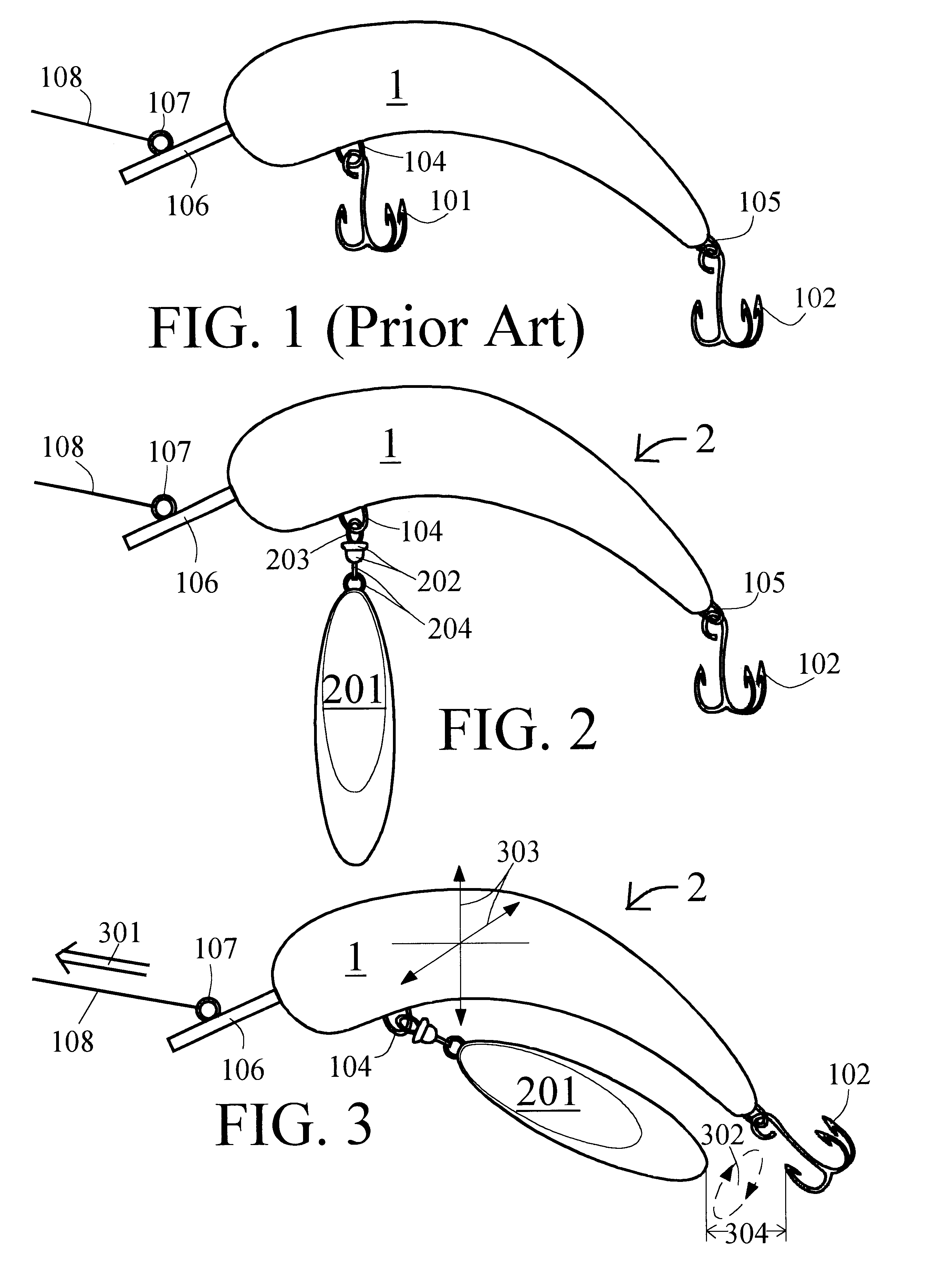 Swimming action fishing lure and method