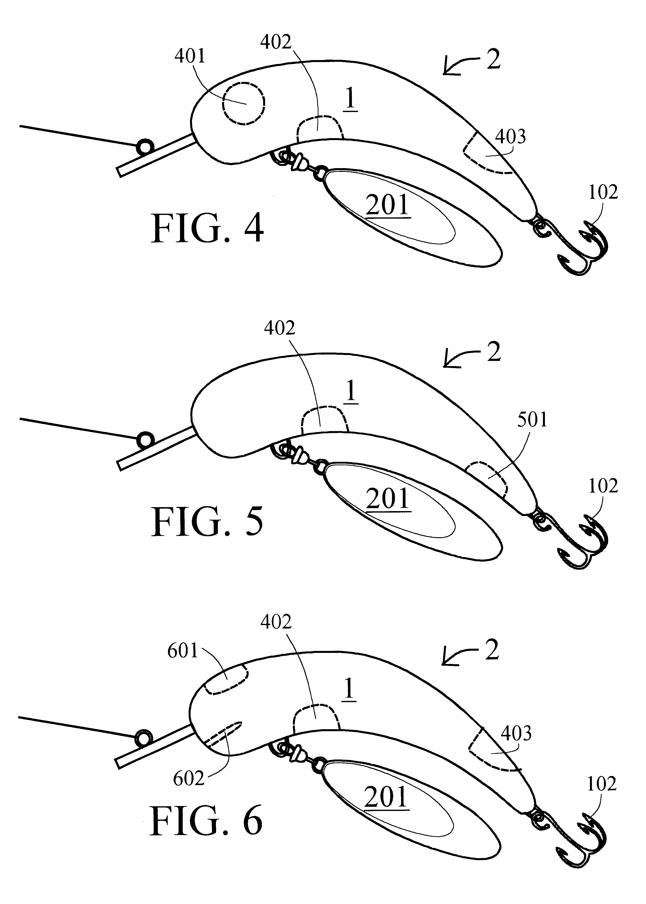 Swimming action fishing lure and method