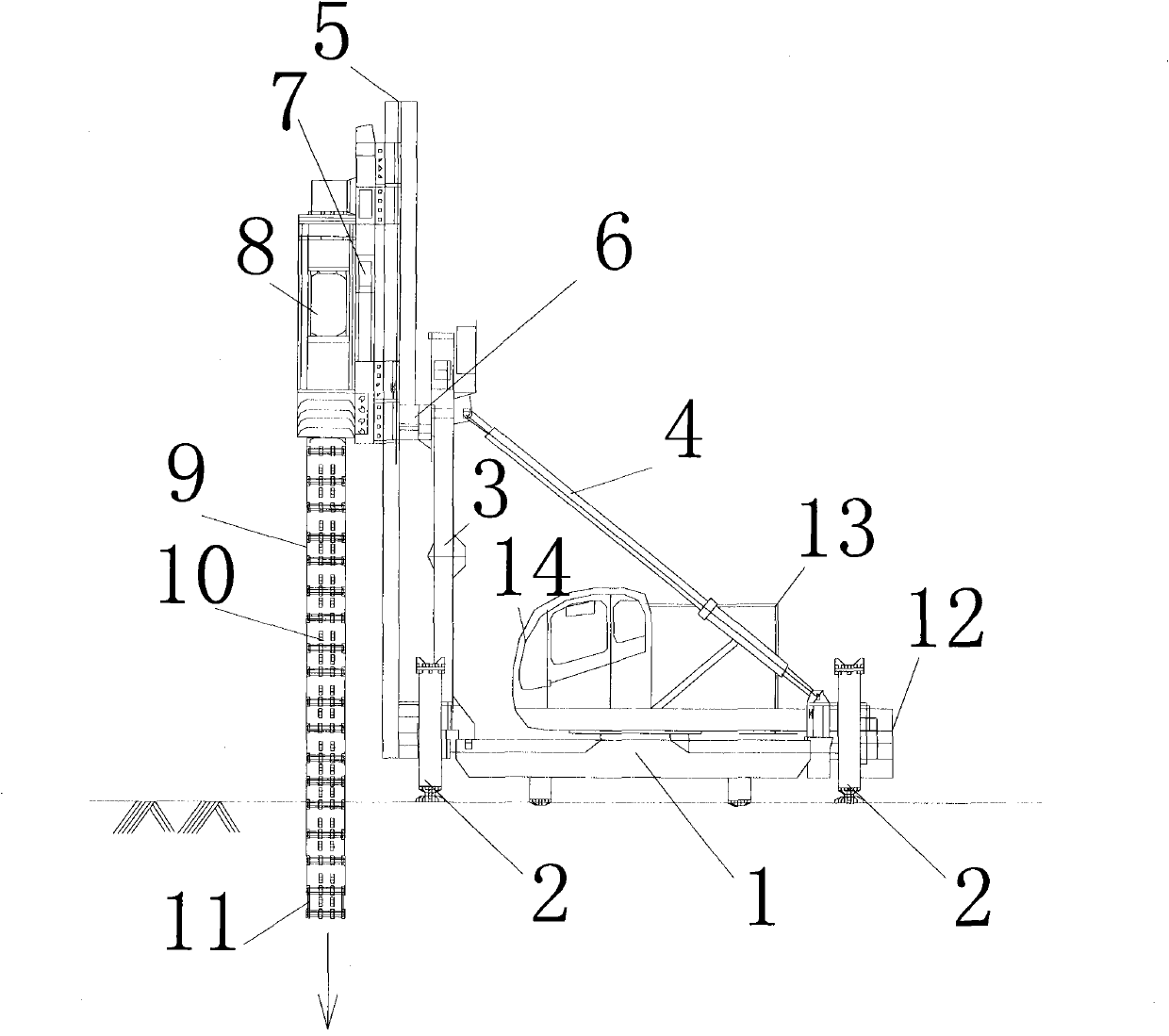 Continuous wall forming machine of underground cement soil impermeable wall