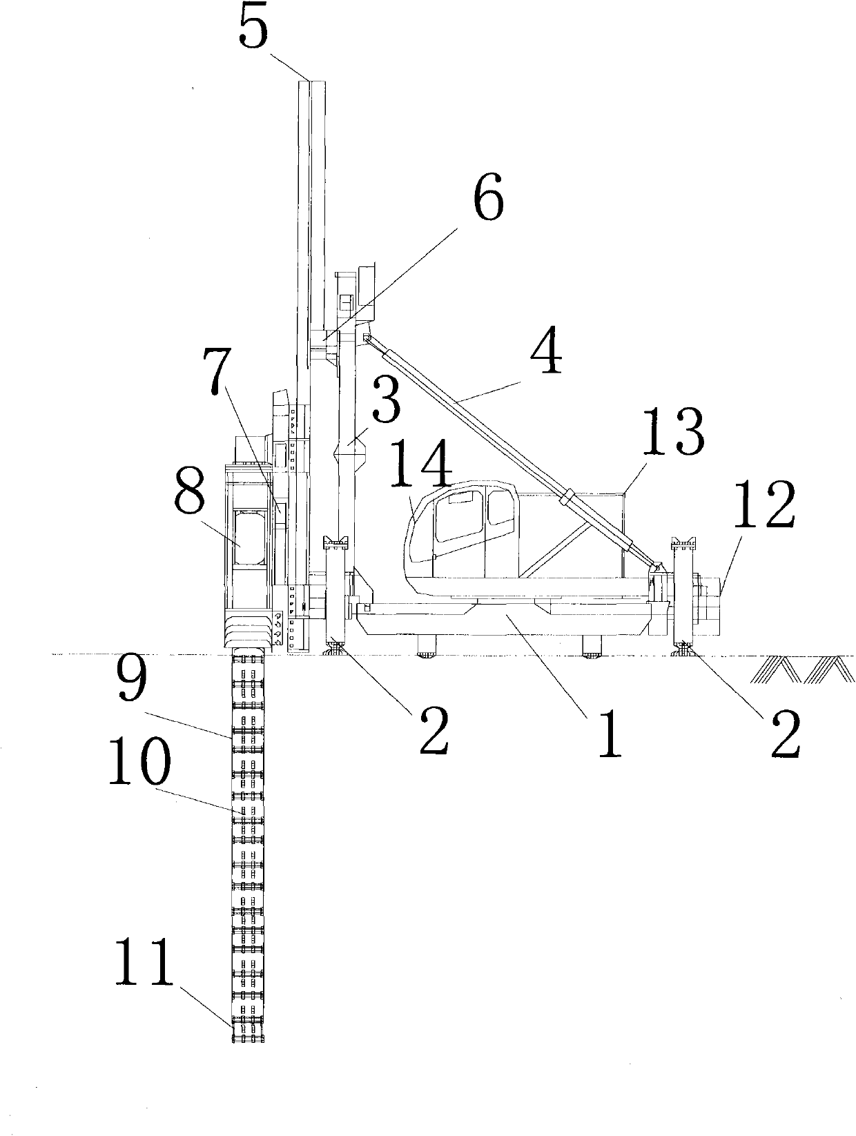 Continuous wall forming machine of underground cement soil impermeable wall