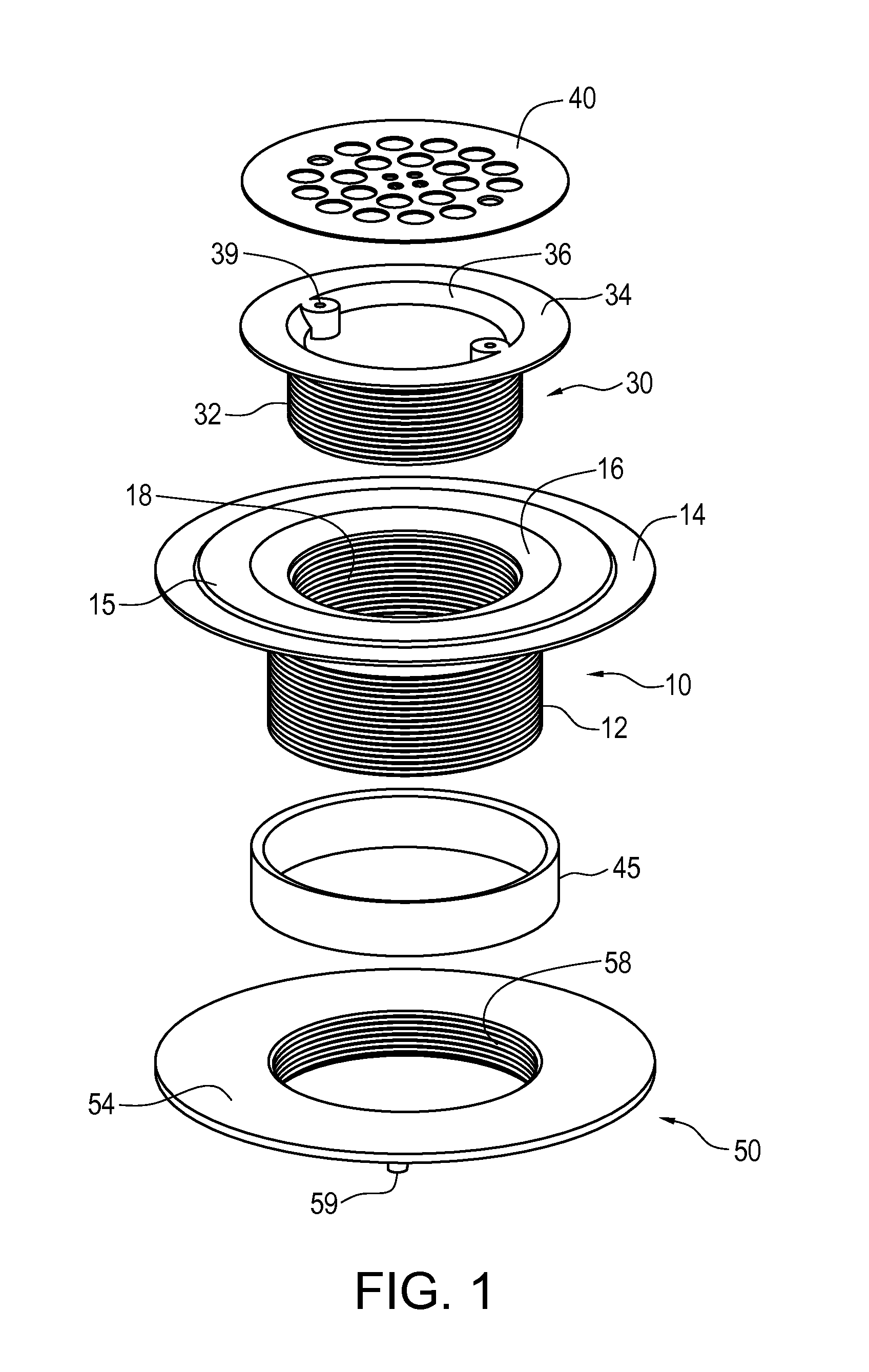 Compression drain with adjustable-height grate