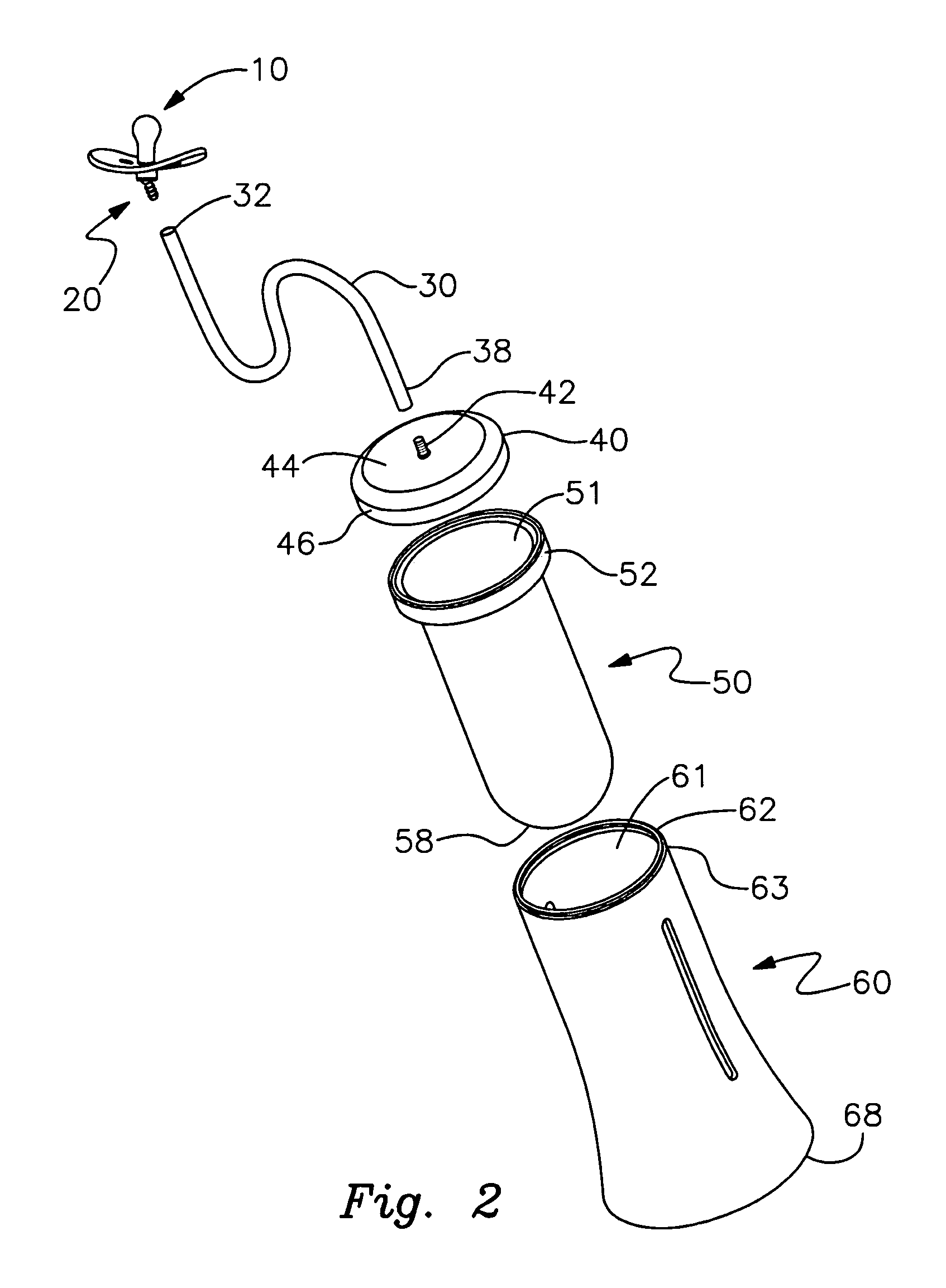 Nursing bottle with elongated tube and pivotable pacifier