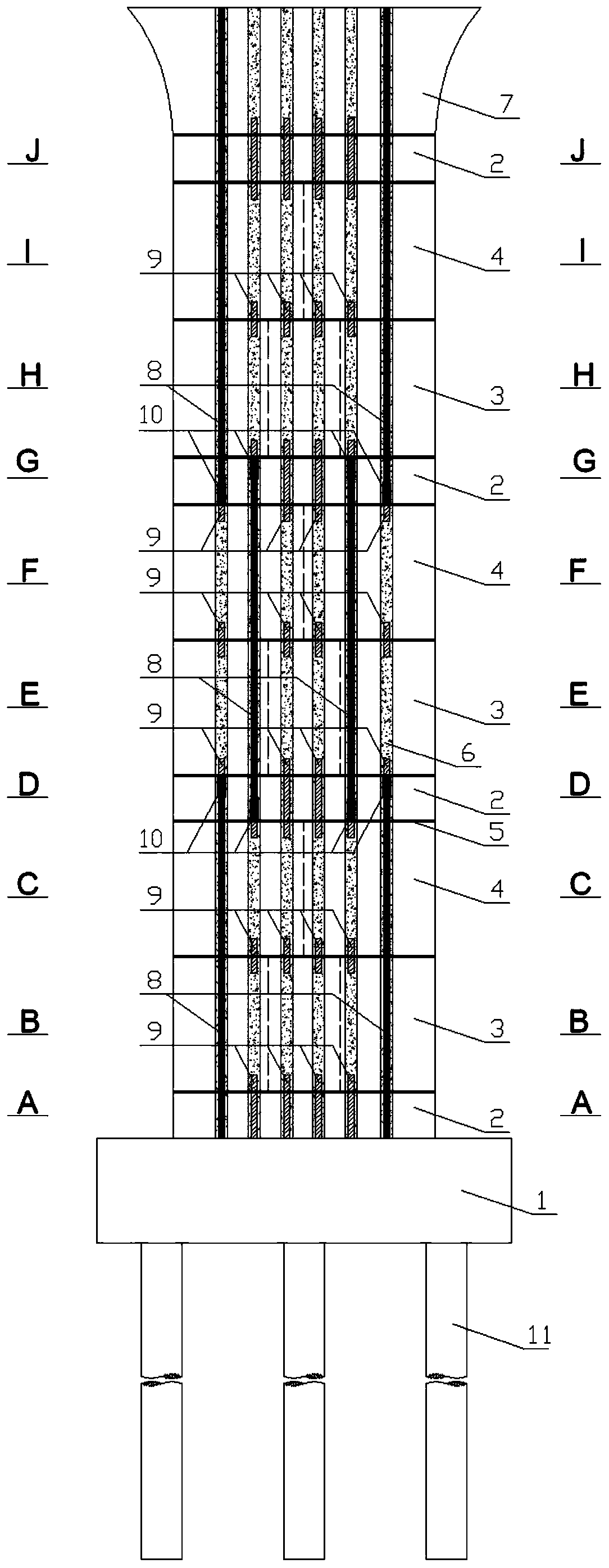 Railway solid high pier for connecting pre-stressed segment with pre-assembled segment