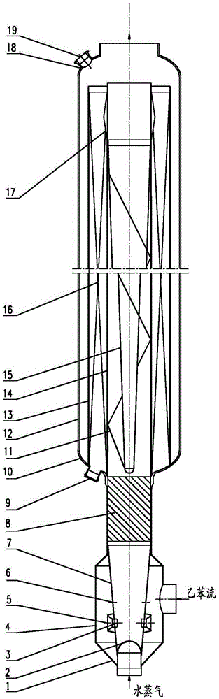 Reaction apparatus for producing styrene by dehydrogenation of low pressure drop ethylbenzene