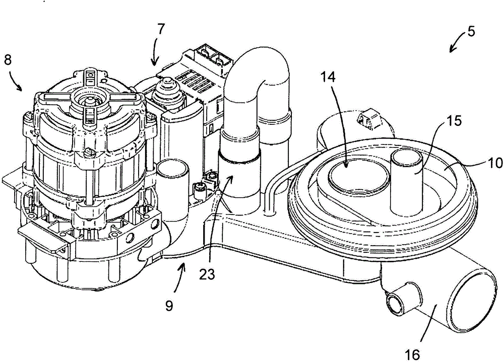 Cleaning device for kitchen devices and pump system