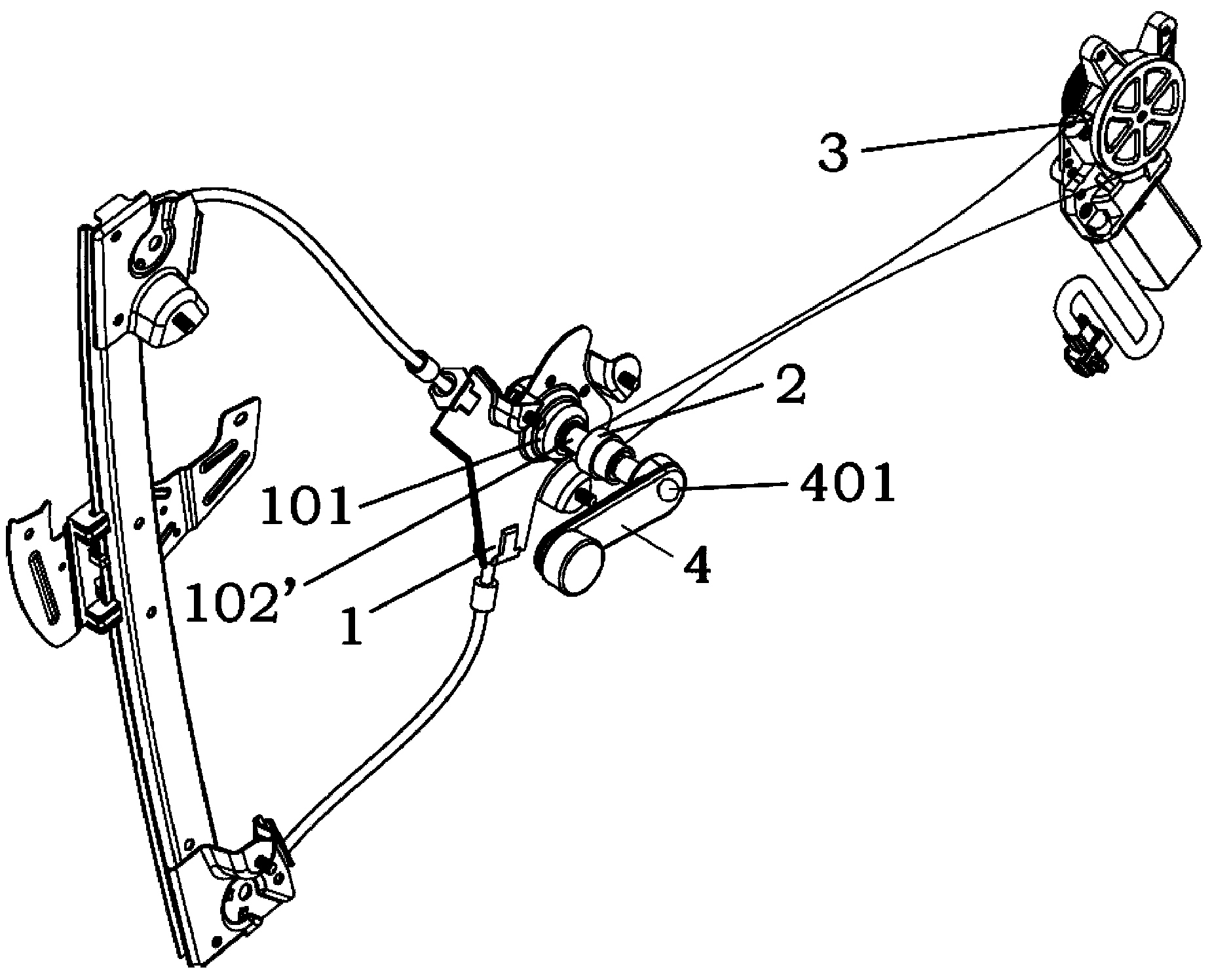 Rope wheel type glass lifter