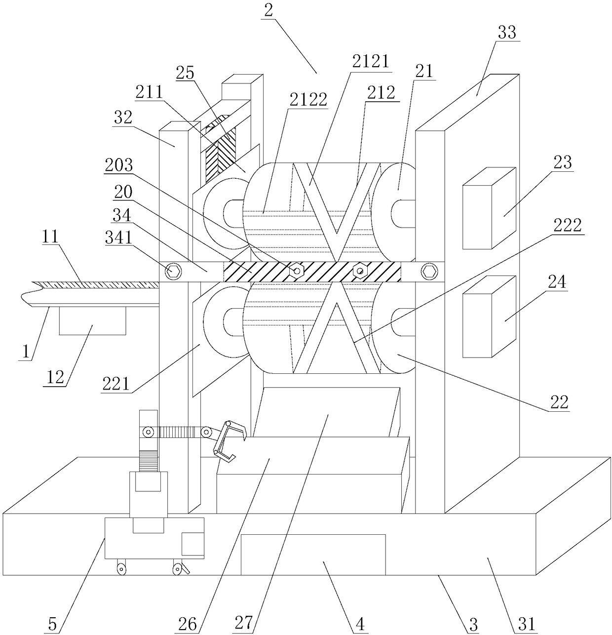 Cross rolling device for wrench processing