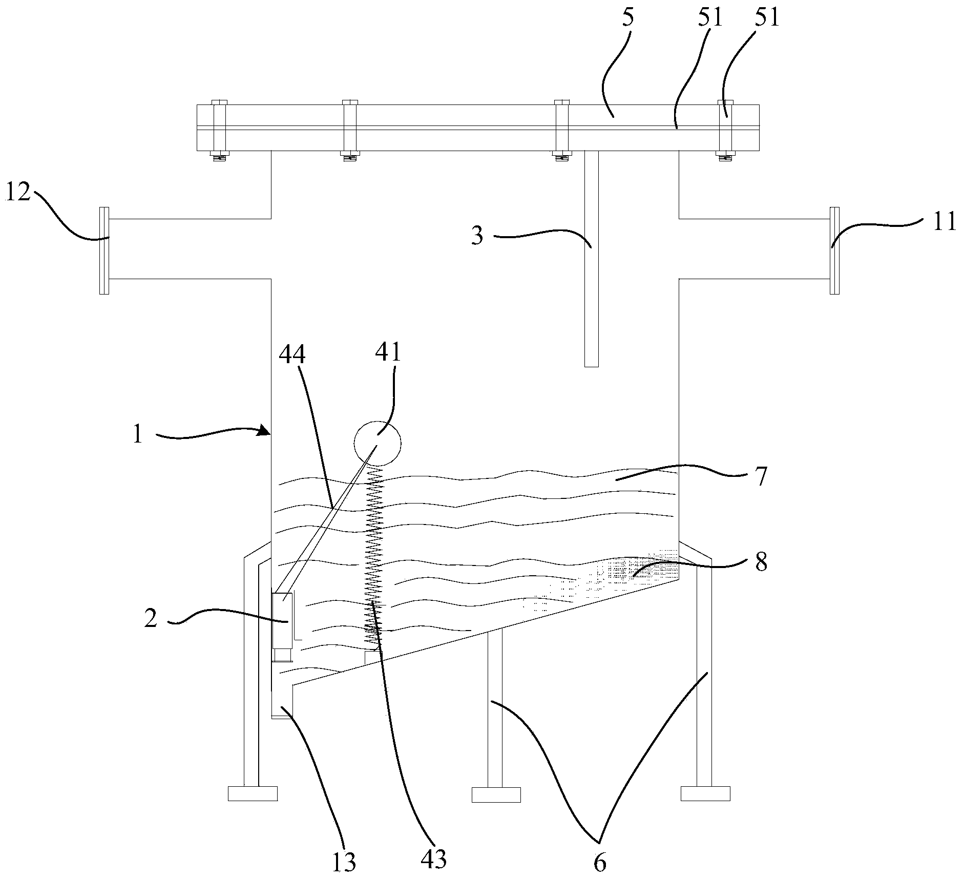 Positive pressure air pipeline drainage and rust scale discharging device