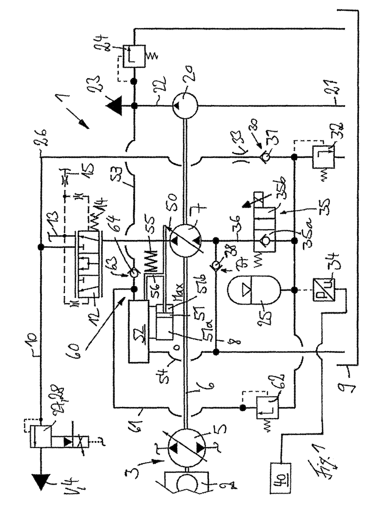 Hydrostatic power unit as hydraulic starter of an internal combustion engine