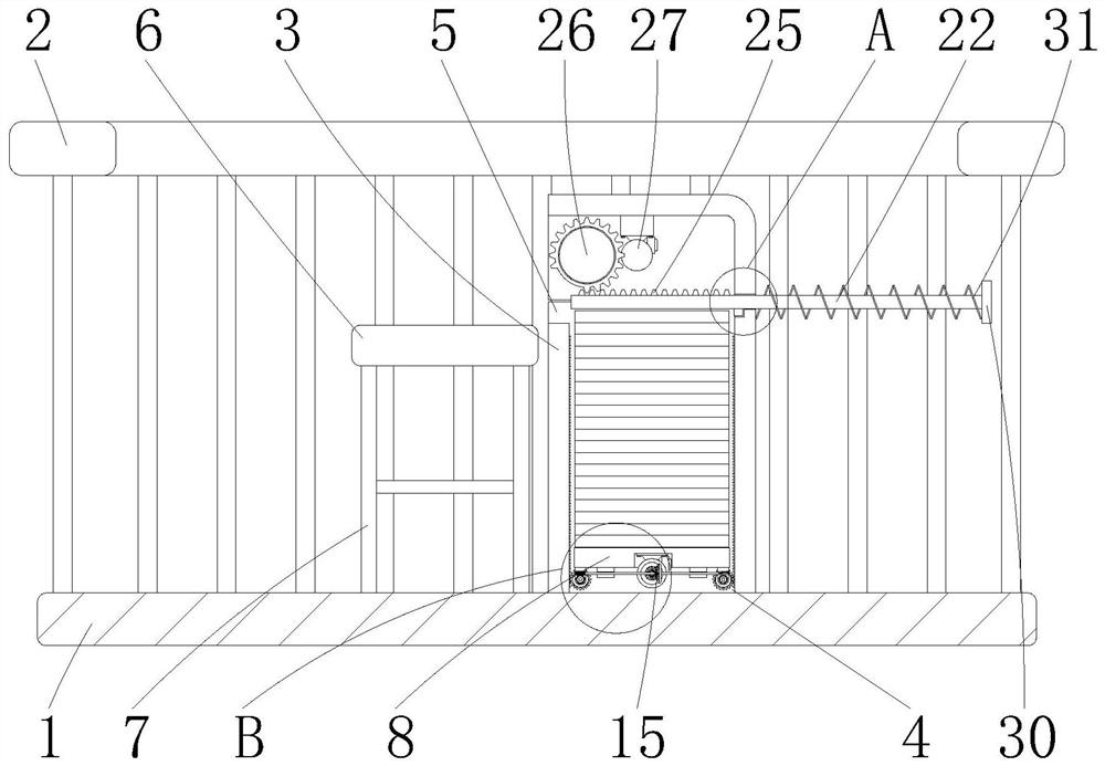 A building exterior wall insulation board laying robot with a feeding structure