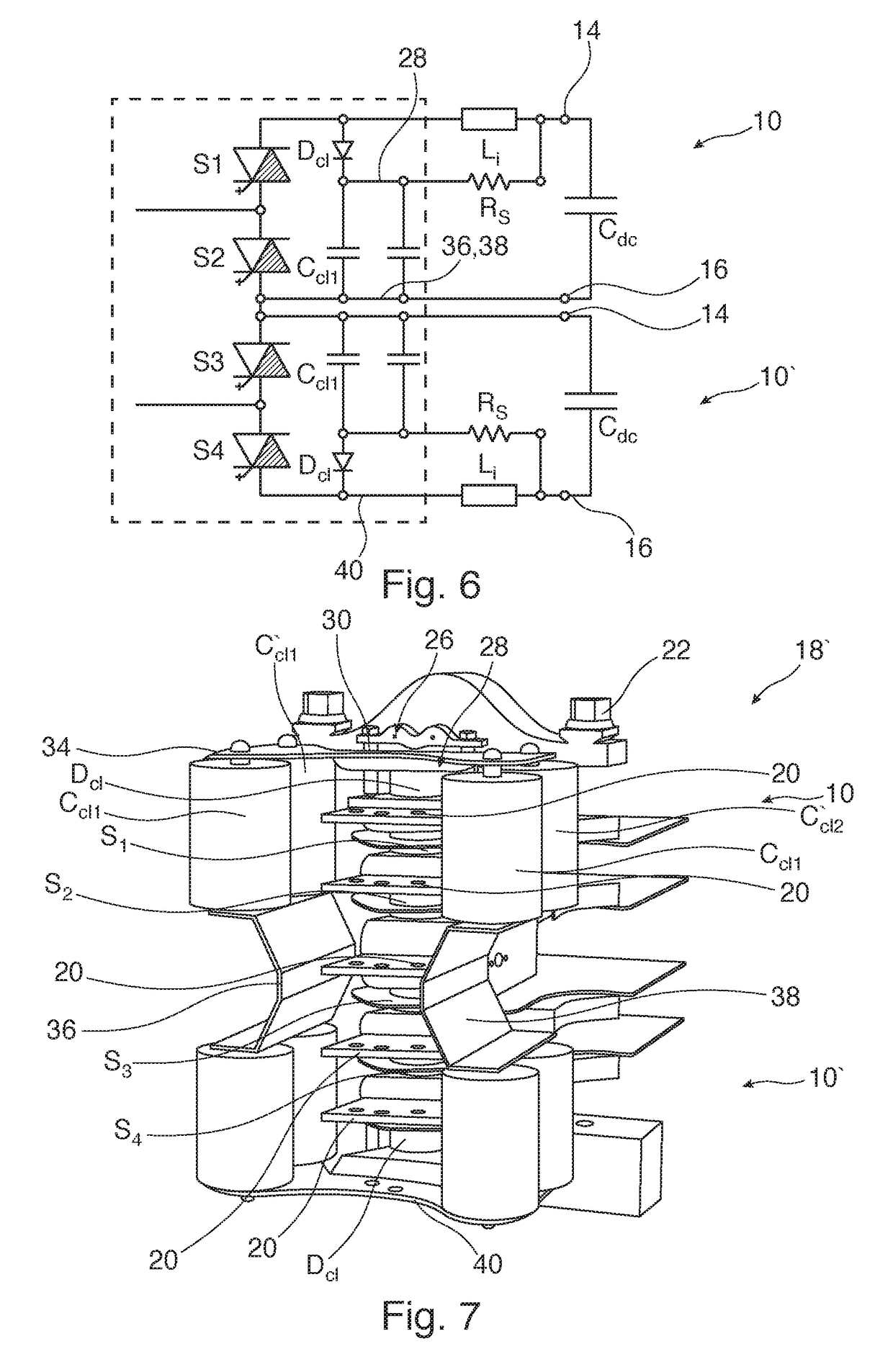 Semiconductor stack for converter with snubber capacitors