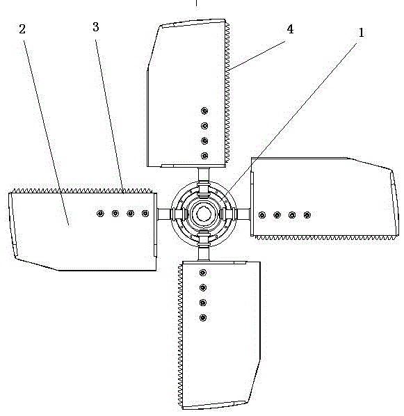 Large axial flow impeller with toothed leading edge blades