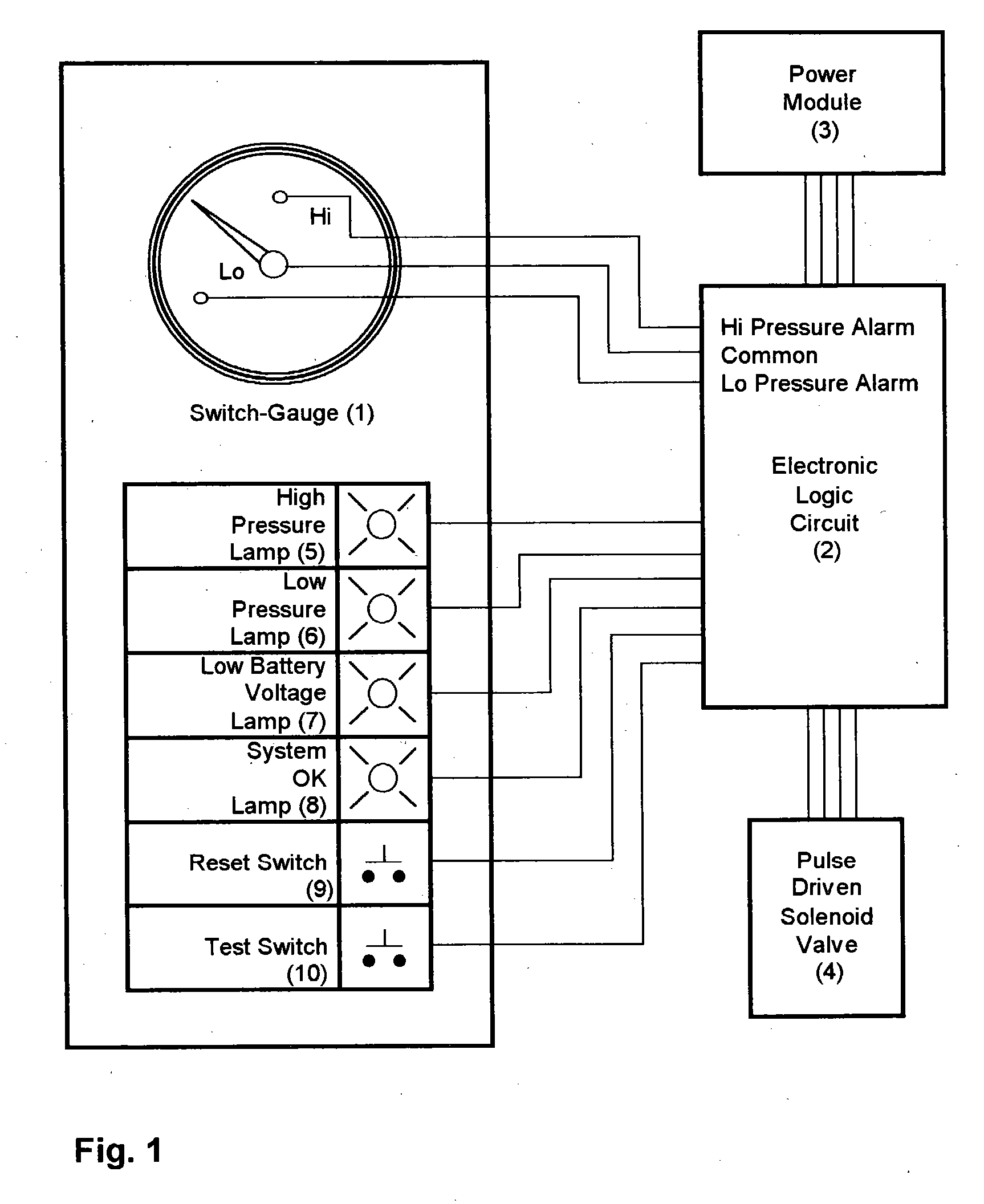 Self-contained electronic pressure monitoring and shutdown device