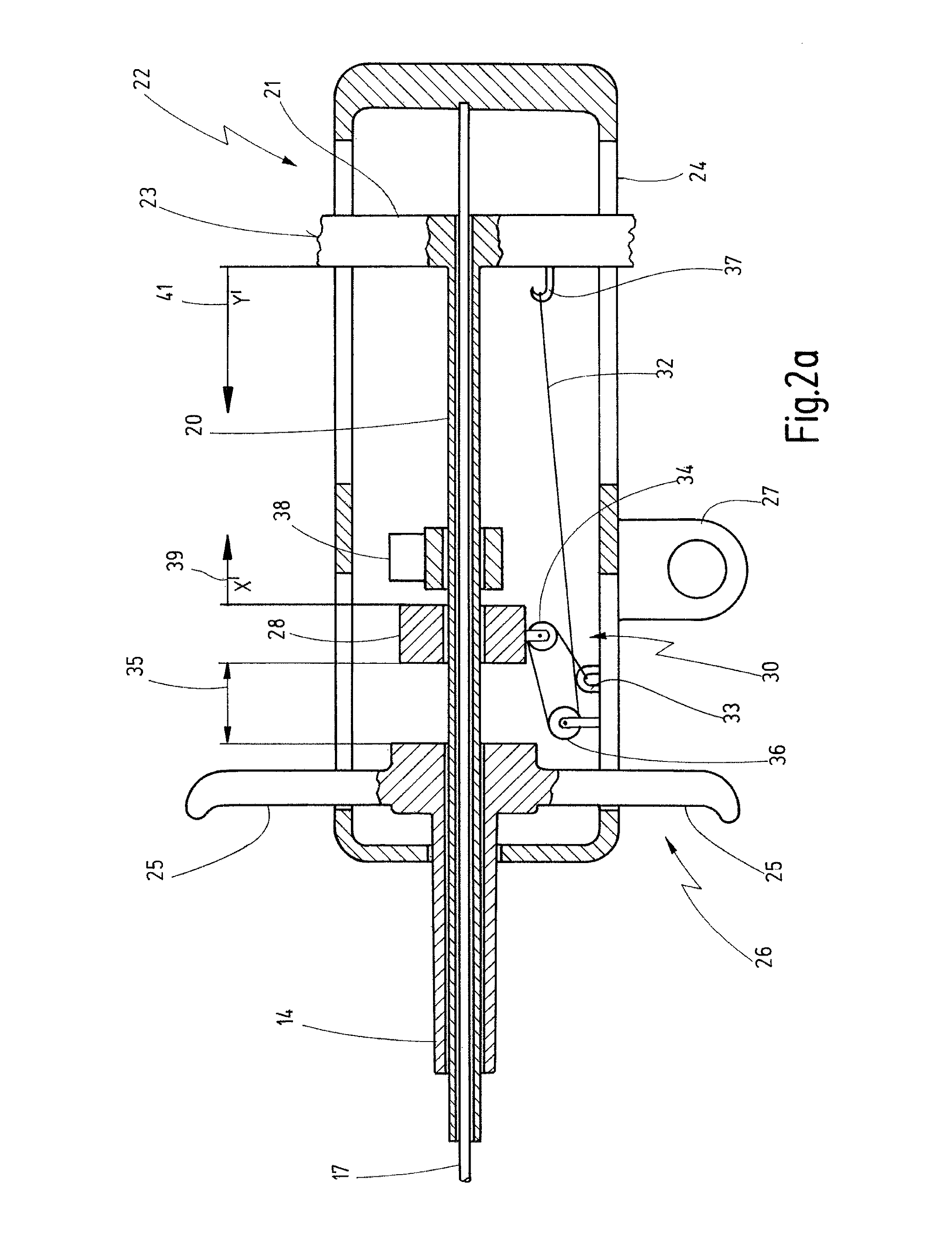 Insertion system for stents, comprising tension-compression kinematics