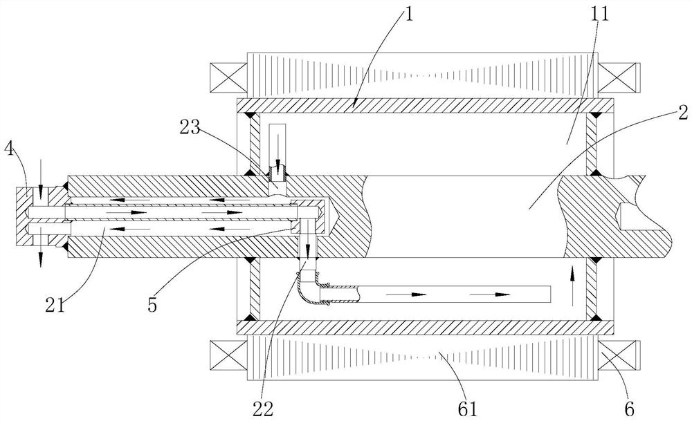 Inner stator motor cooling device, motor and inner stator motor cooling method