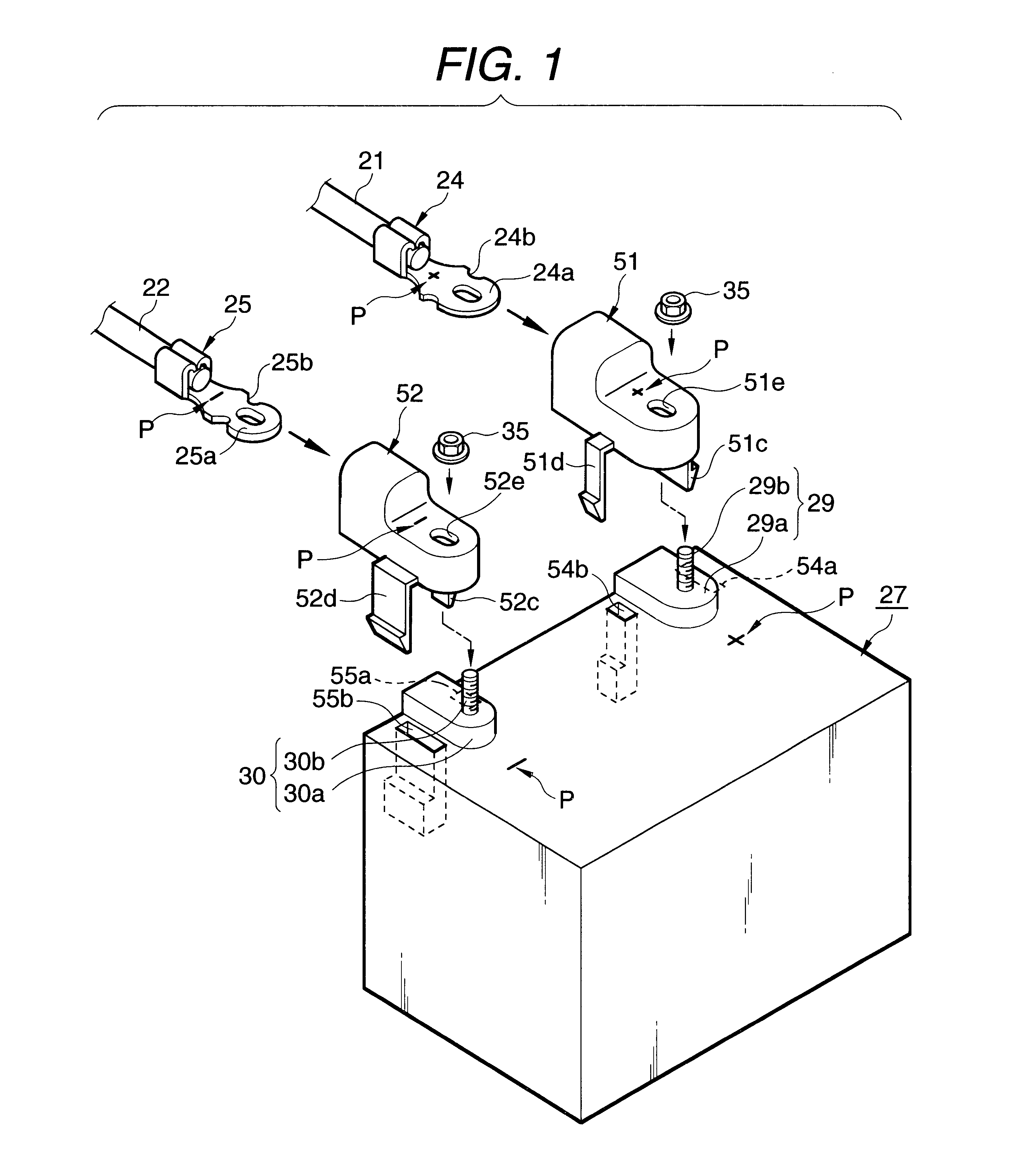 Connecting structure for battery terminals