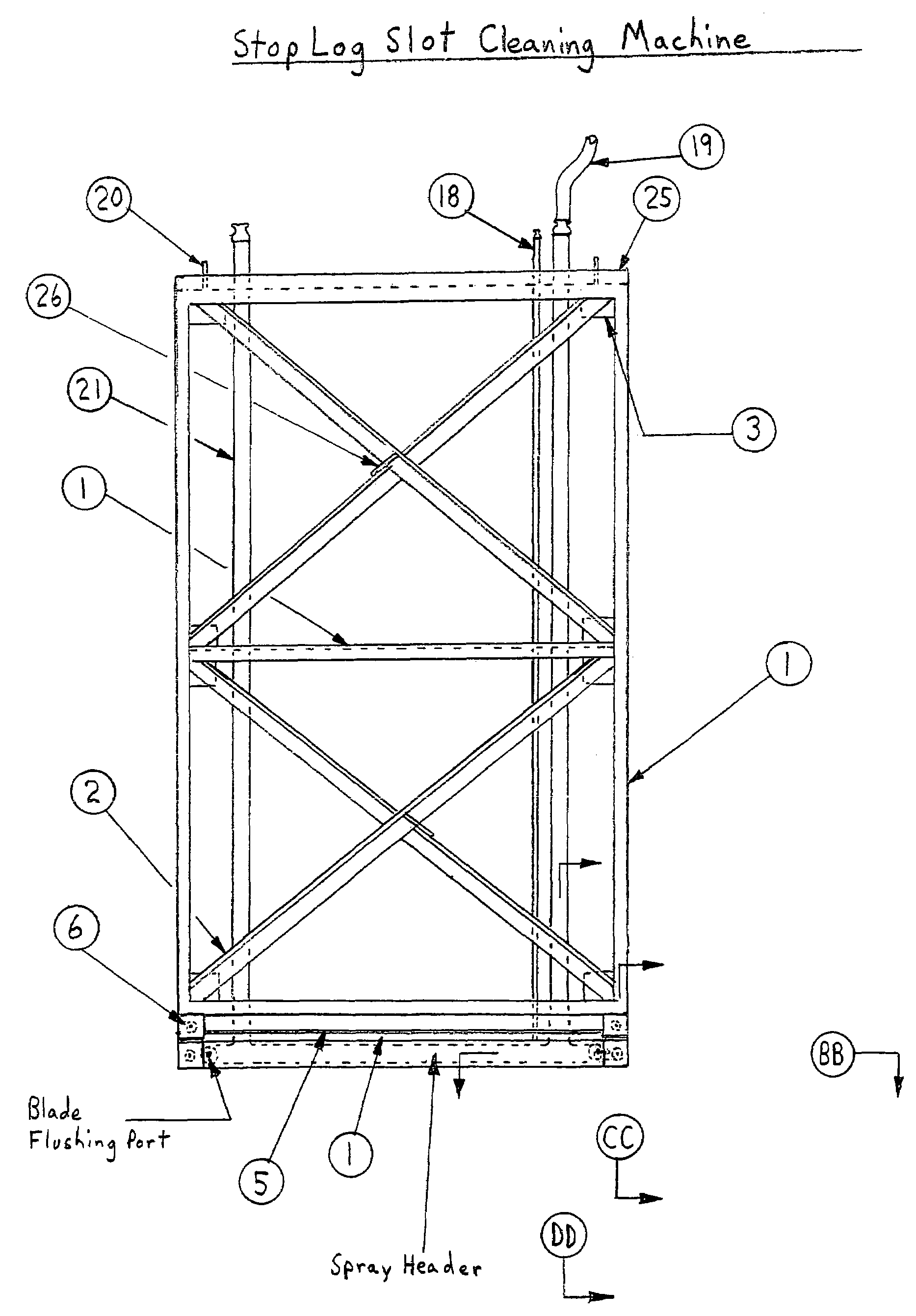 Method and apparatus for stop log slot/guide sealing surface cleaning