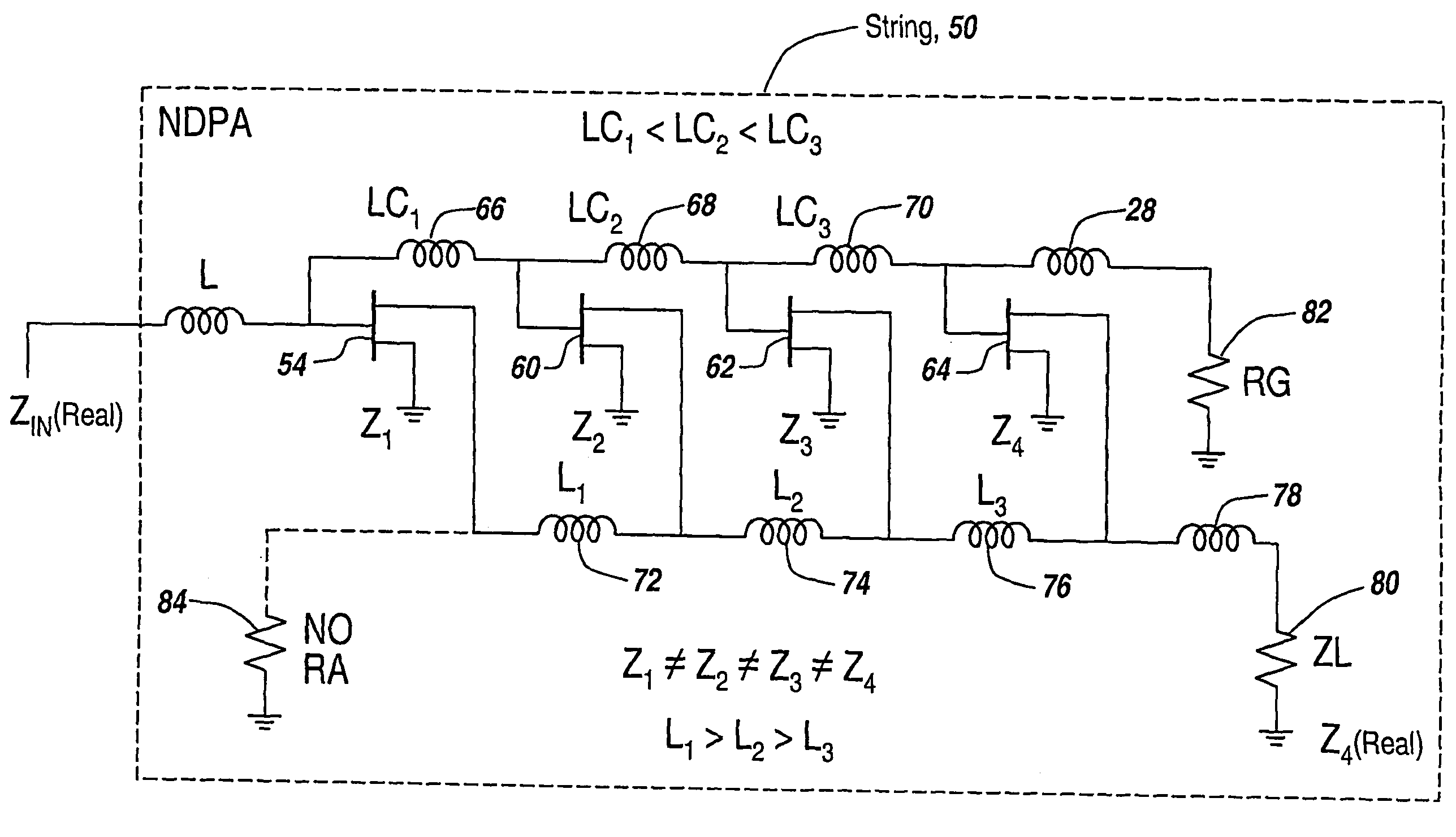 Solid-state ultra-wideband microwave power amplifier employing modular non-uniform distributed amplifier elements