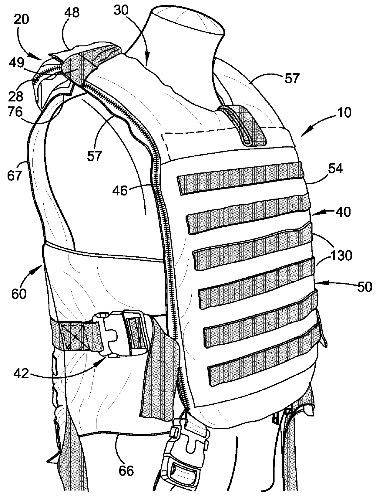 Personal protection system including a garment with body armour and a personal flotation device