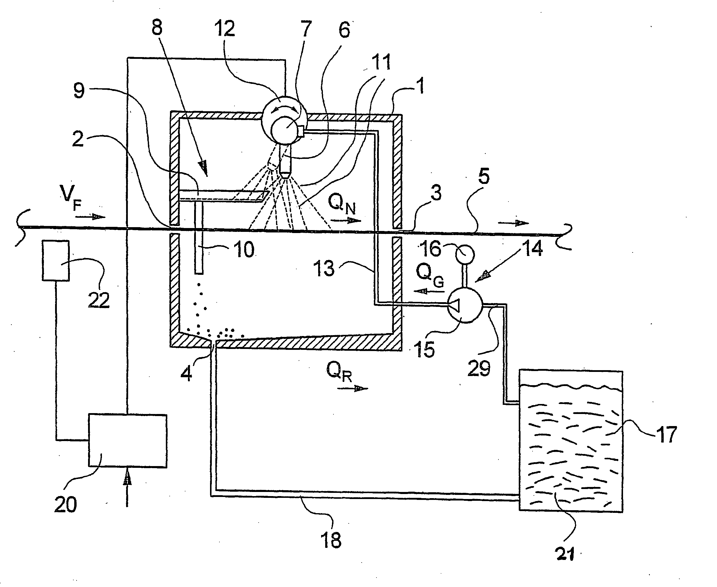 Method and apparatus for wetting a running filament strand