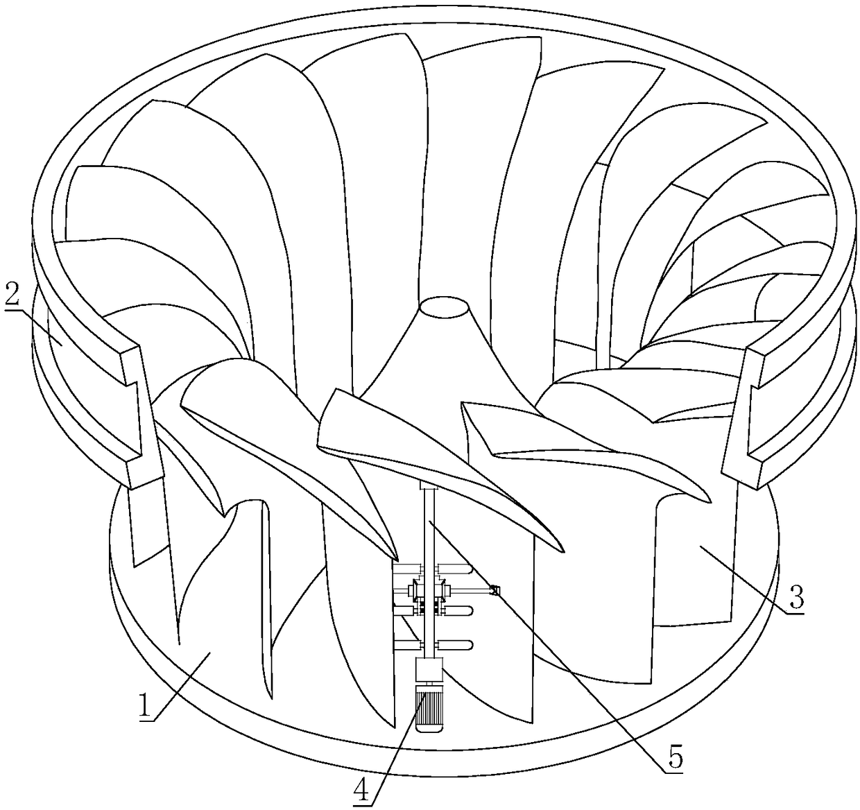 Flow-mixing type rotating wheel capable of preventing blockages