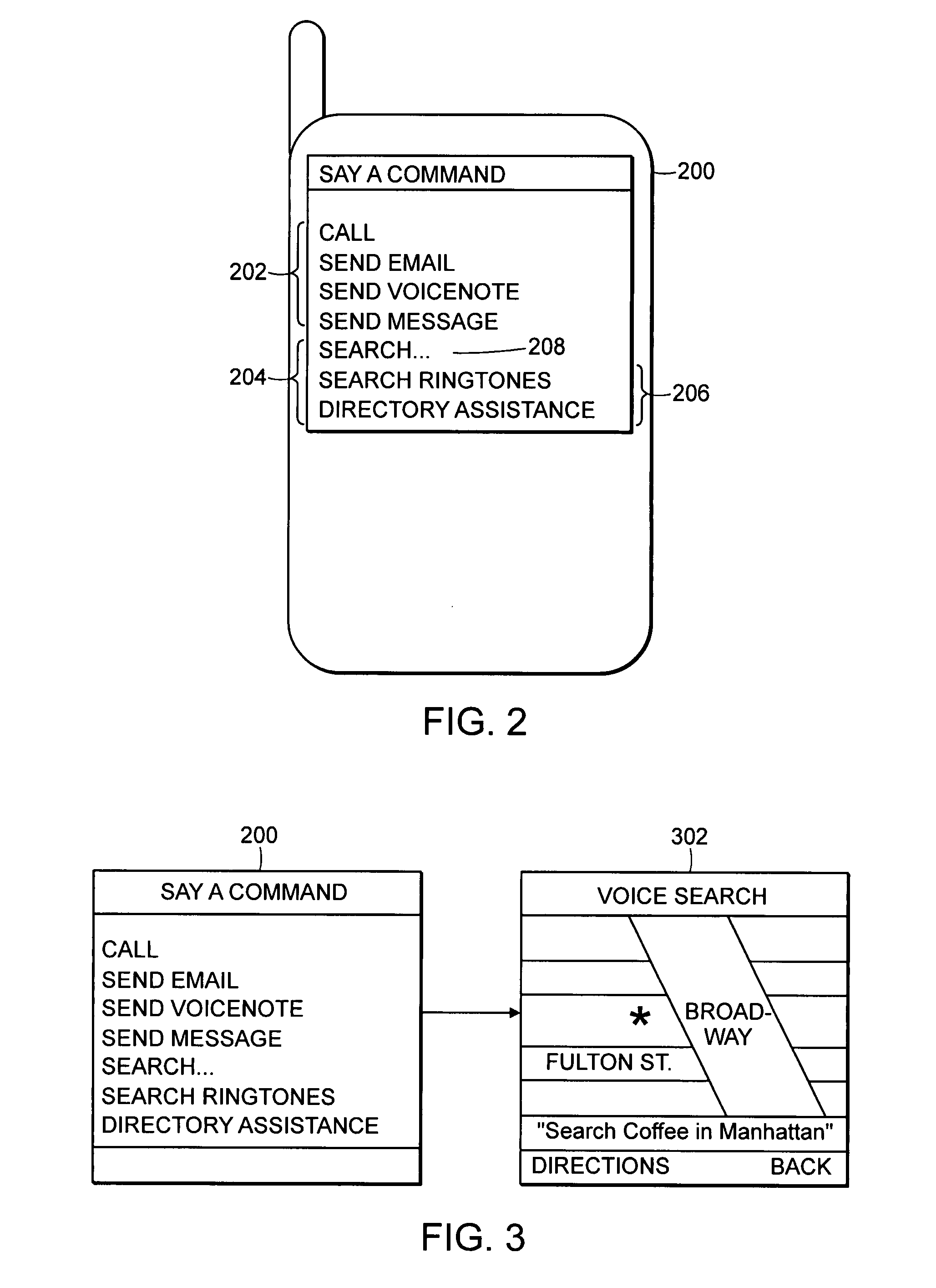 Integrated voice search commands for mobile communication devices