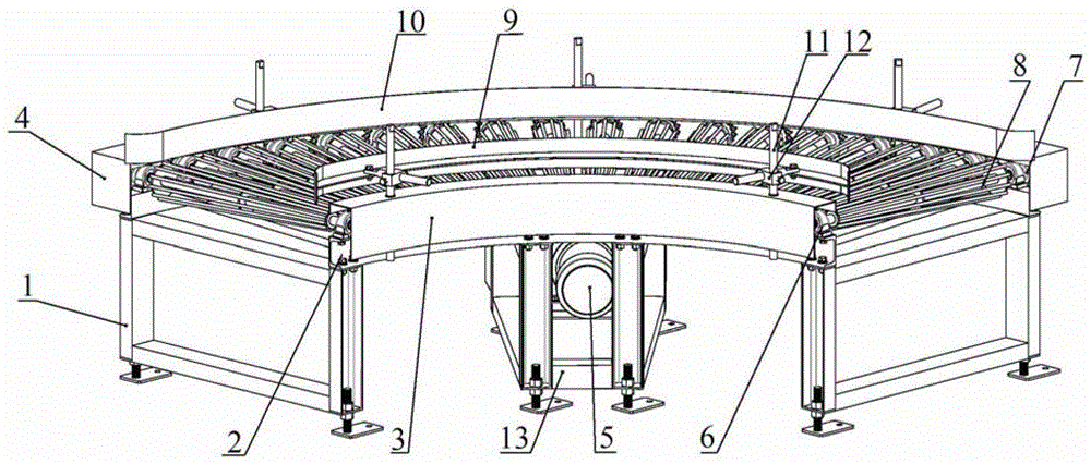 A curved conveyor with bump shaping function