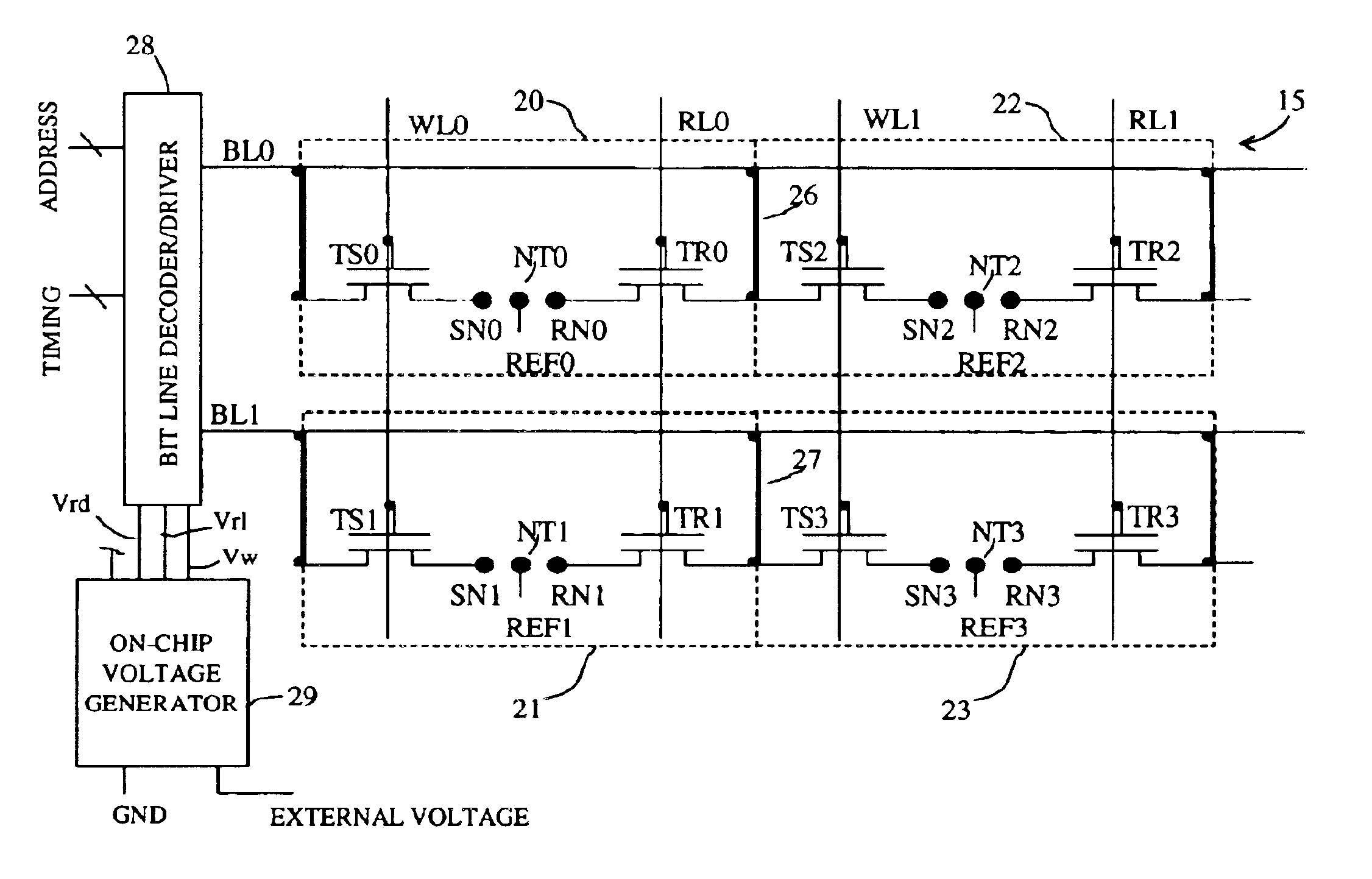 NRAM bit selectable two-device nanotube array