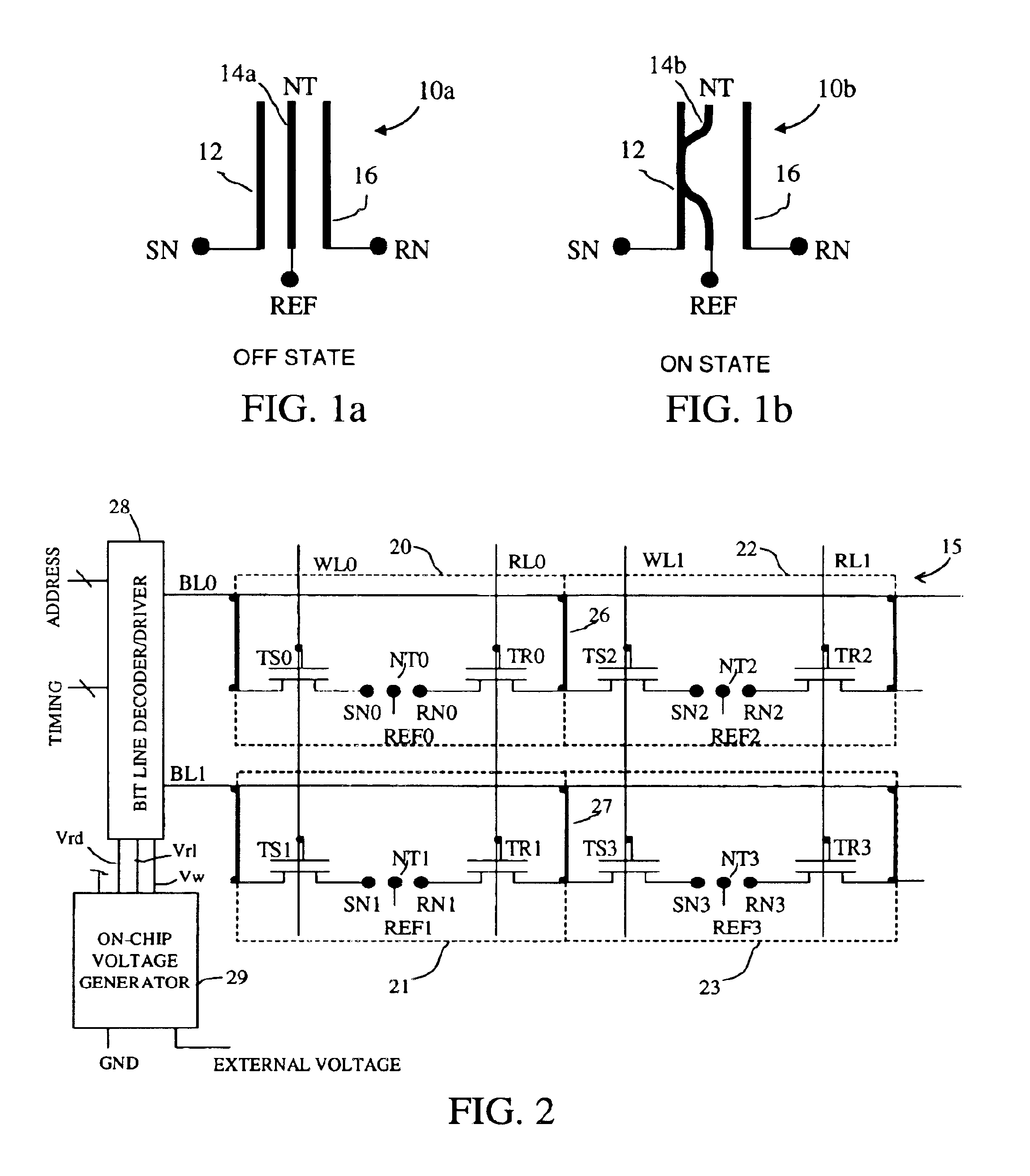 NRAM bit selectable two-device nanotube array