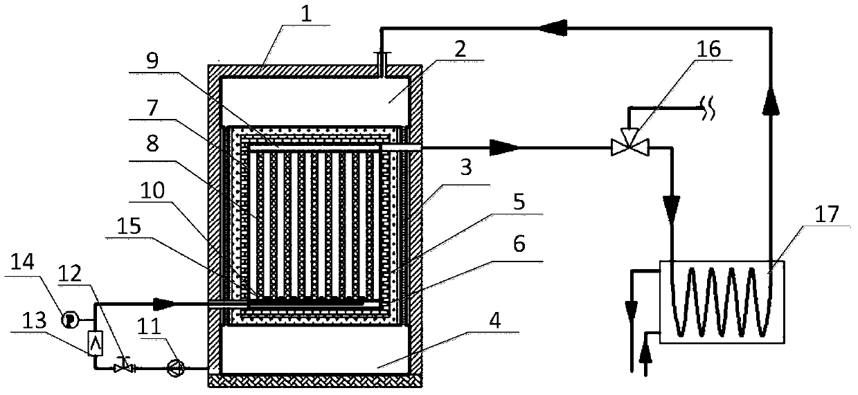 Ceramic-matrix high-temperature fused-salt phase-change heat-storage type off-peak electricity utilizing and steam generating device