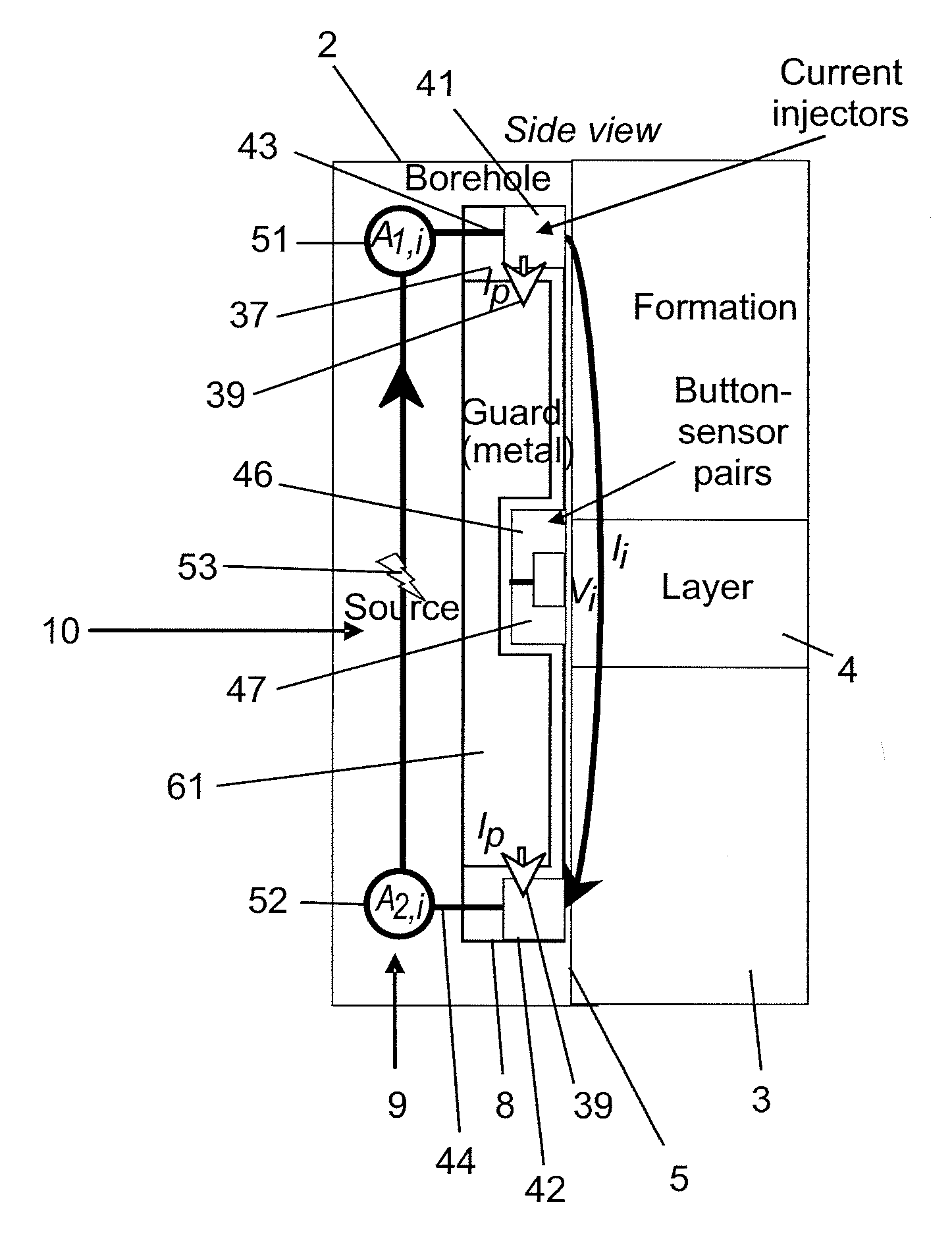 Four-terminal electric imager for resistive muds with localized current control