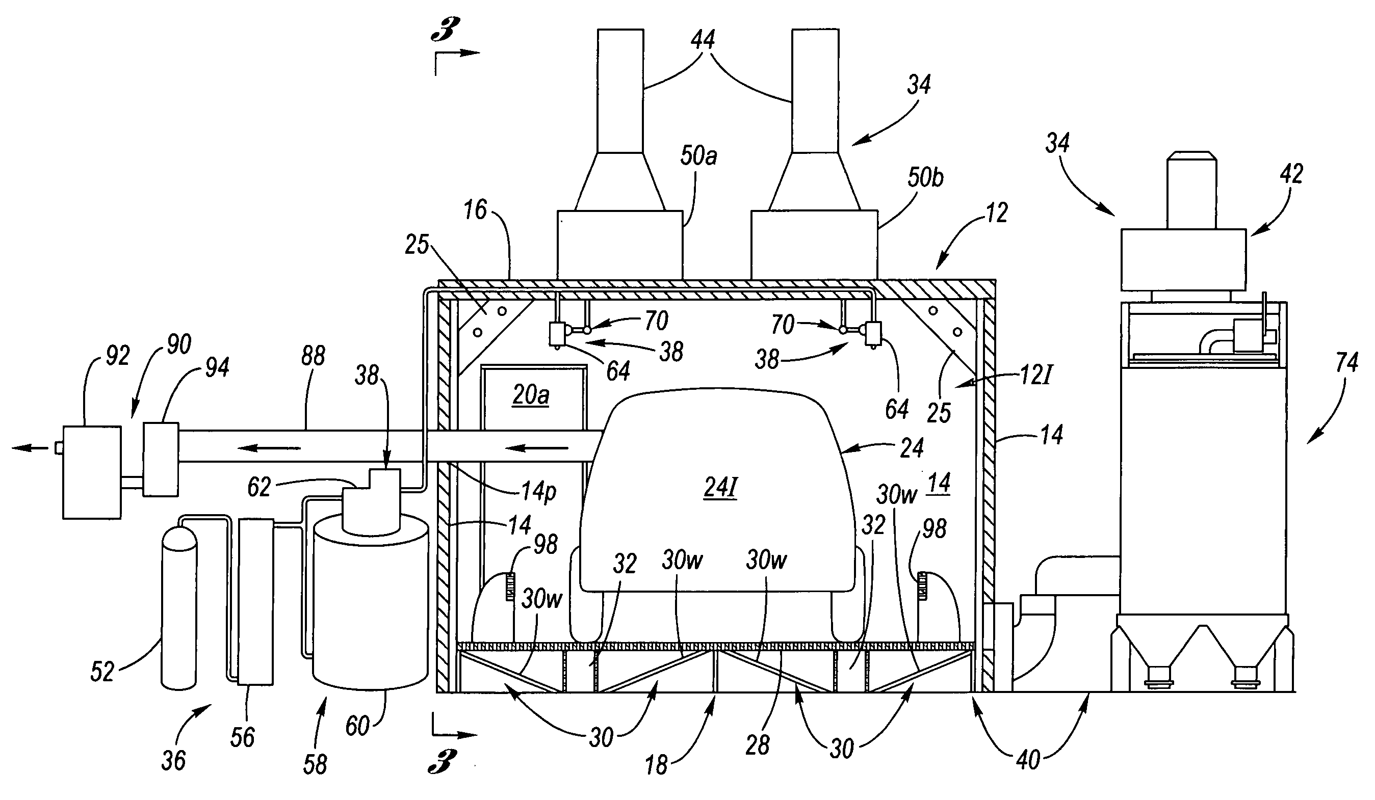 Dust testing facility for motor vehicles