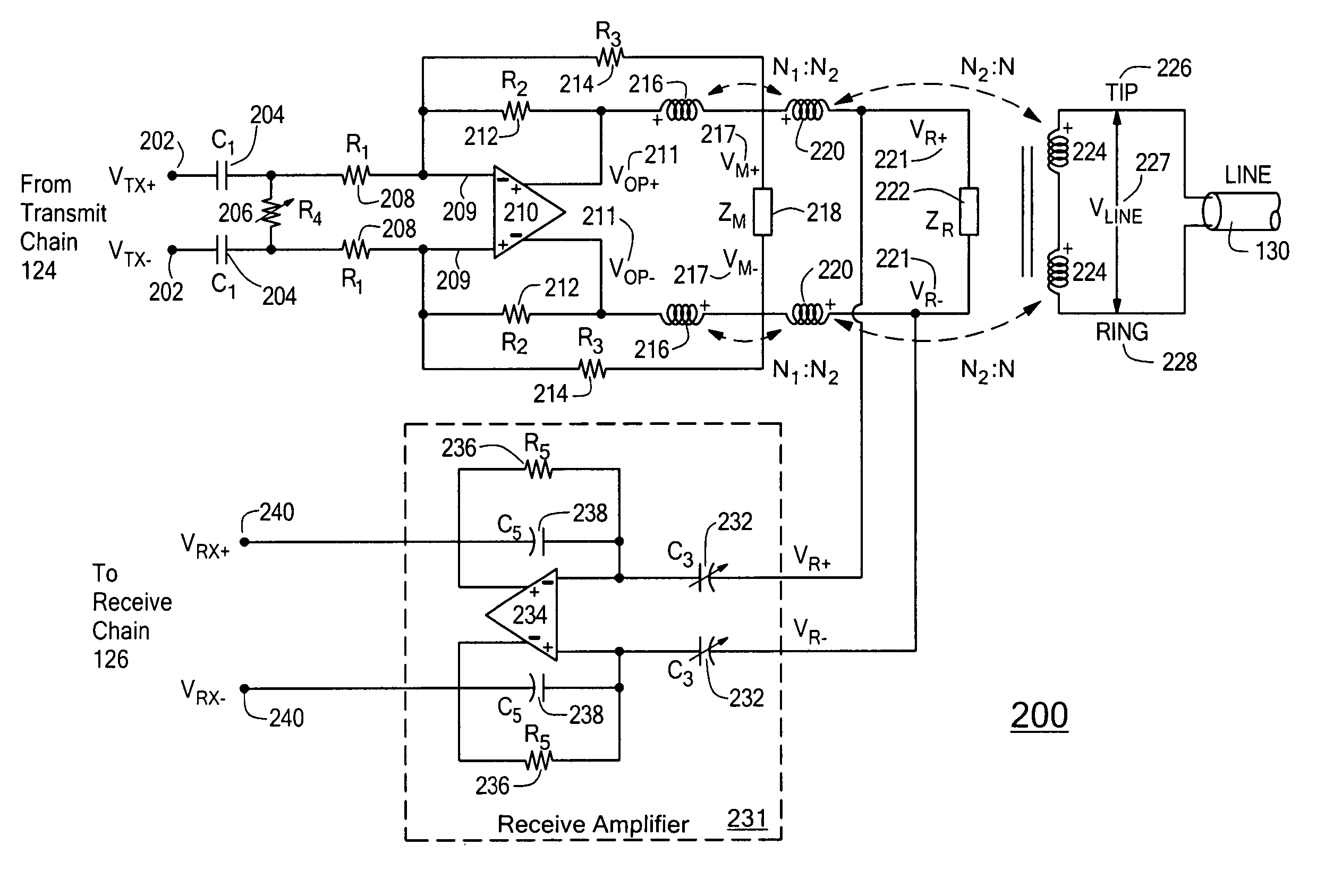 Line interface with analog echo cancellation