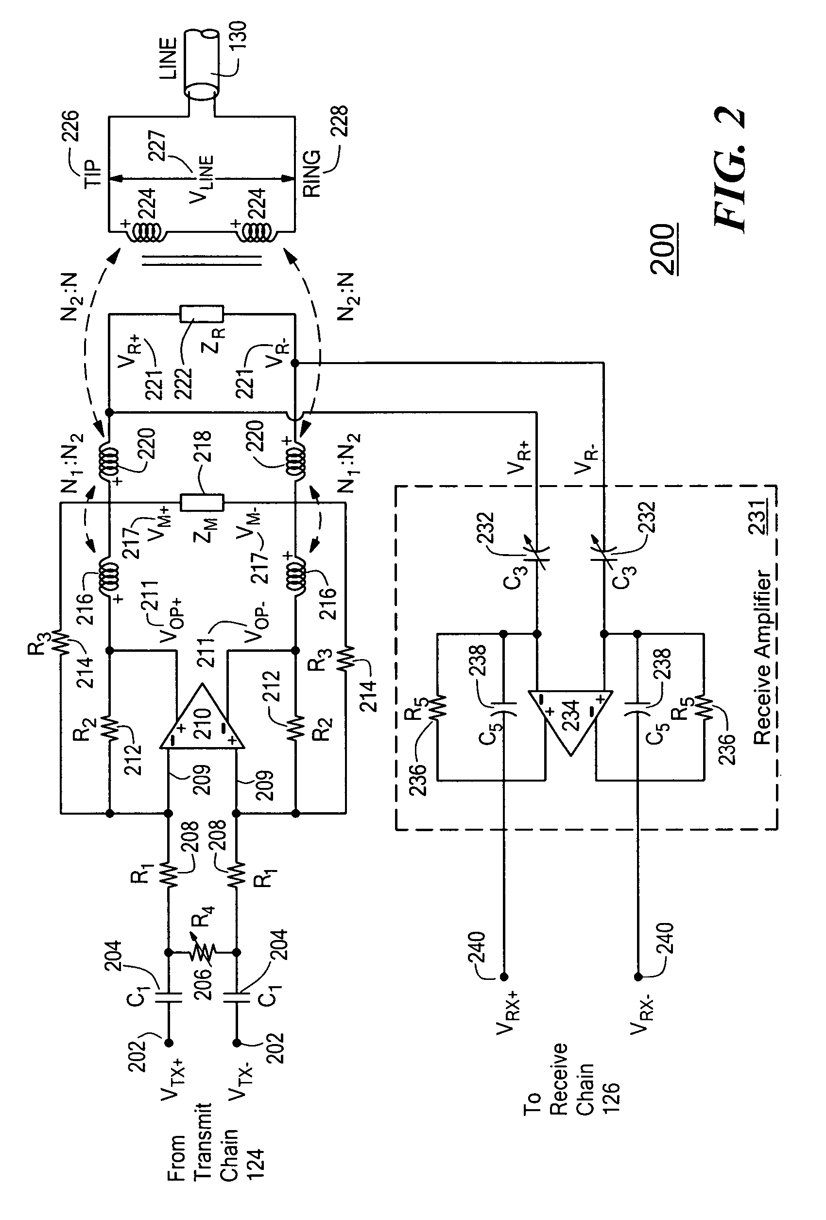 Line interface with analog echo cancellation