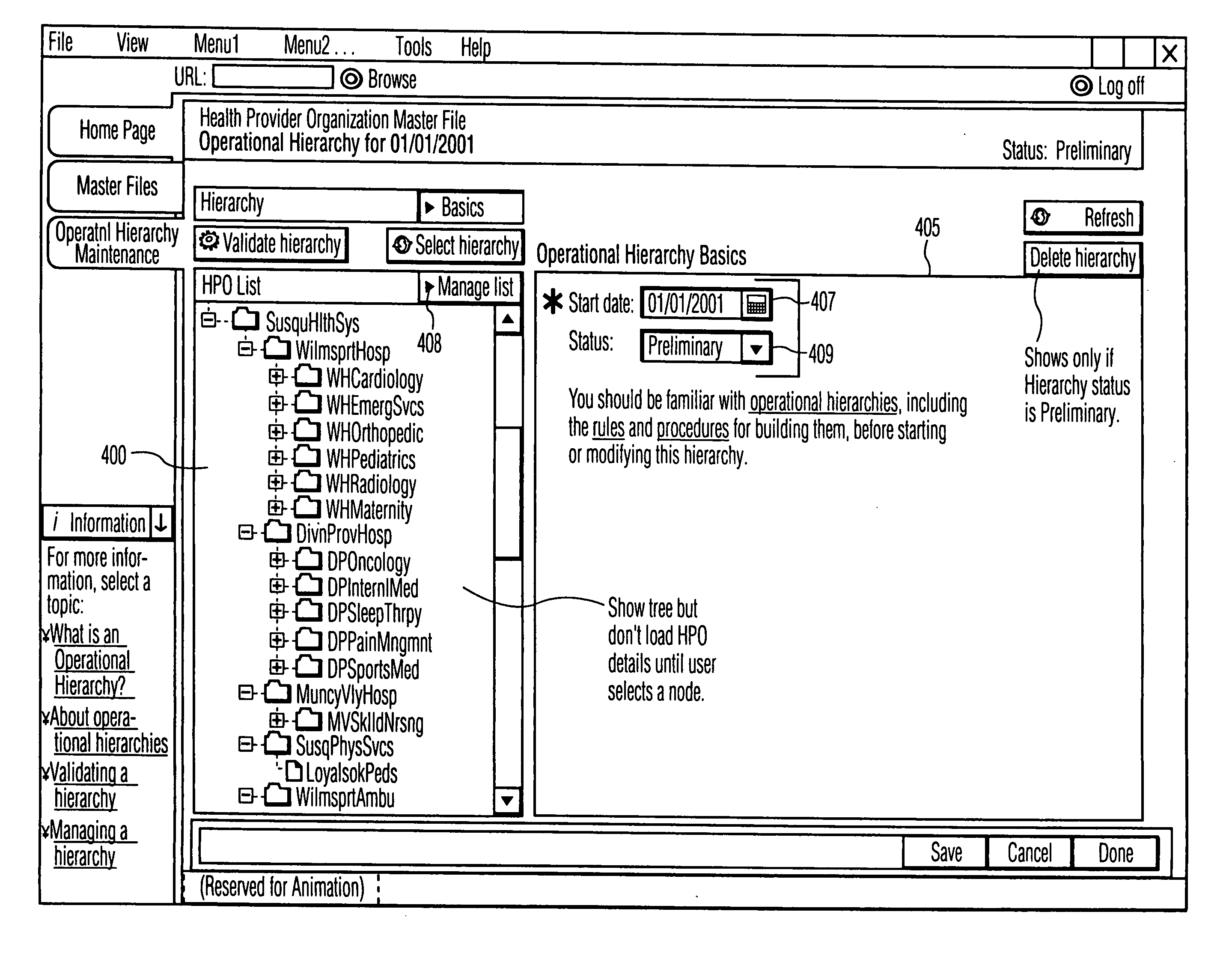 User interface system for maintaining organization related information for use in supporting organization operation