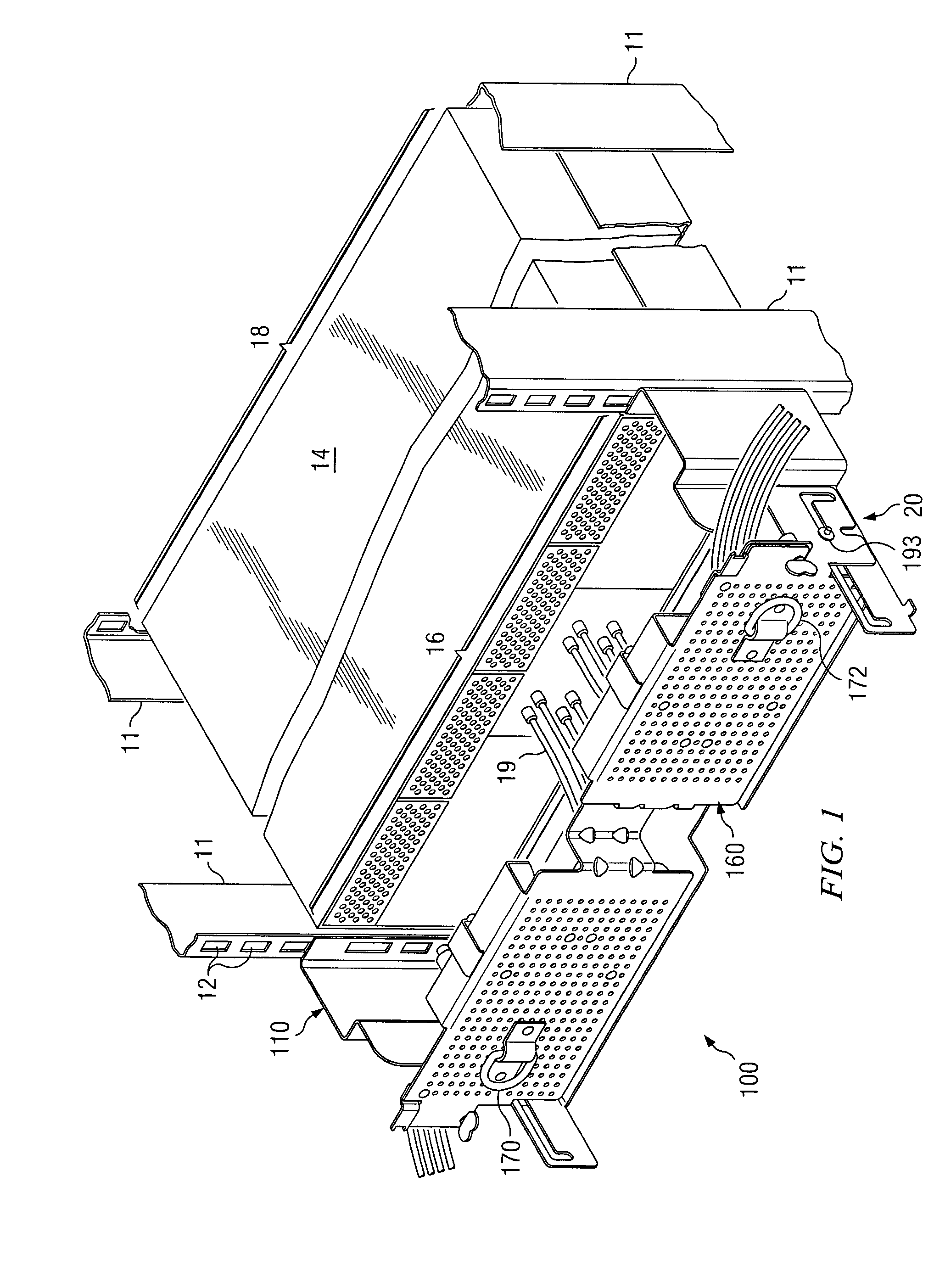 Cable management flip tray assembly