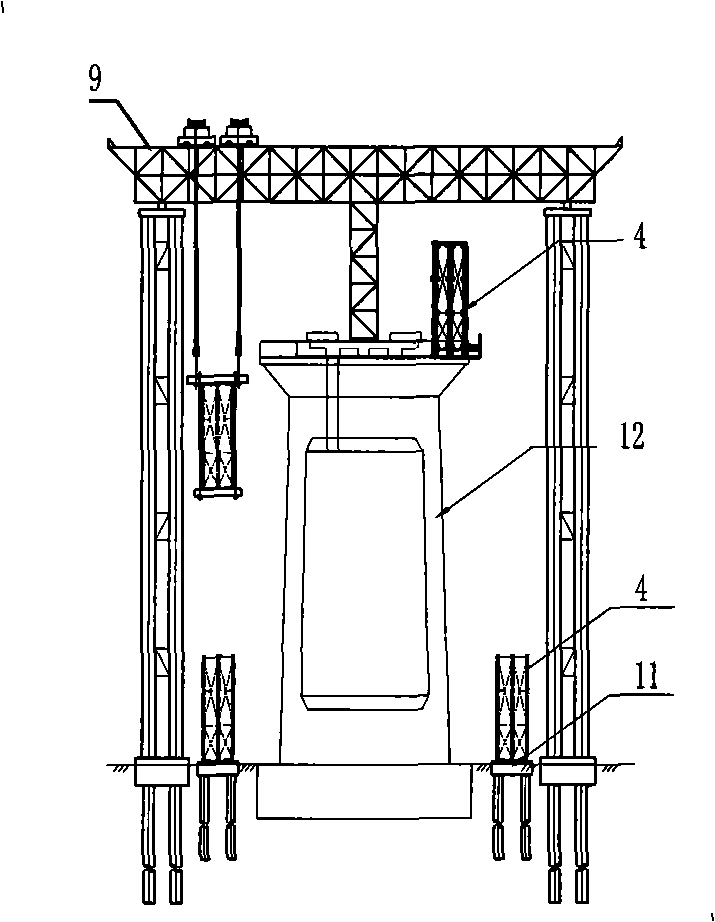 Double line box girder downward mobile formwork bridge fabrication machine and construction method thereof