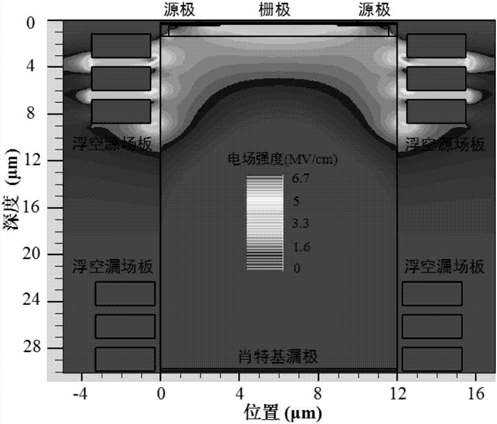 Floating source field plate and floating drain field plate-based vertical type heterojunction field effect device