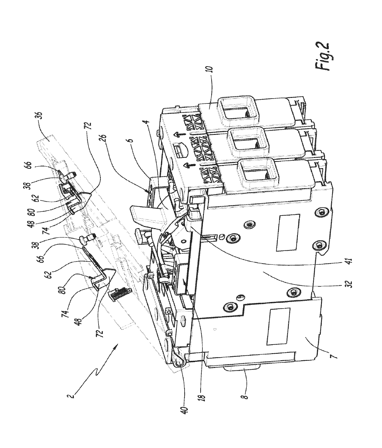 Electrical switching device equipped with means for signaling the presence of auxiliary blocks