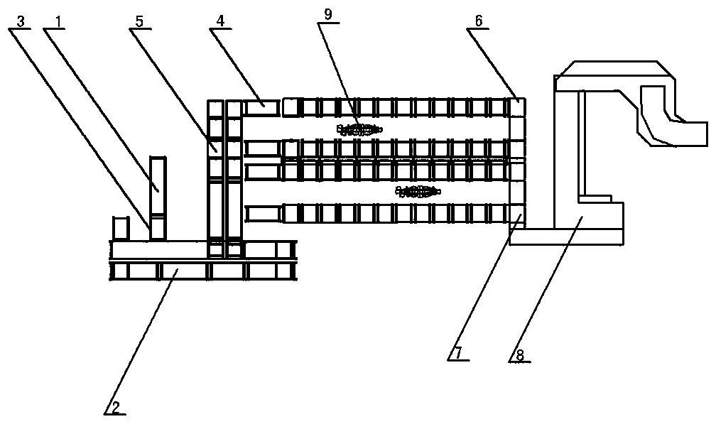 Automatic storage conveying system for steel wire calendered large roller shutter fabrics